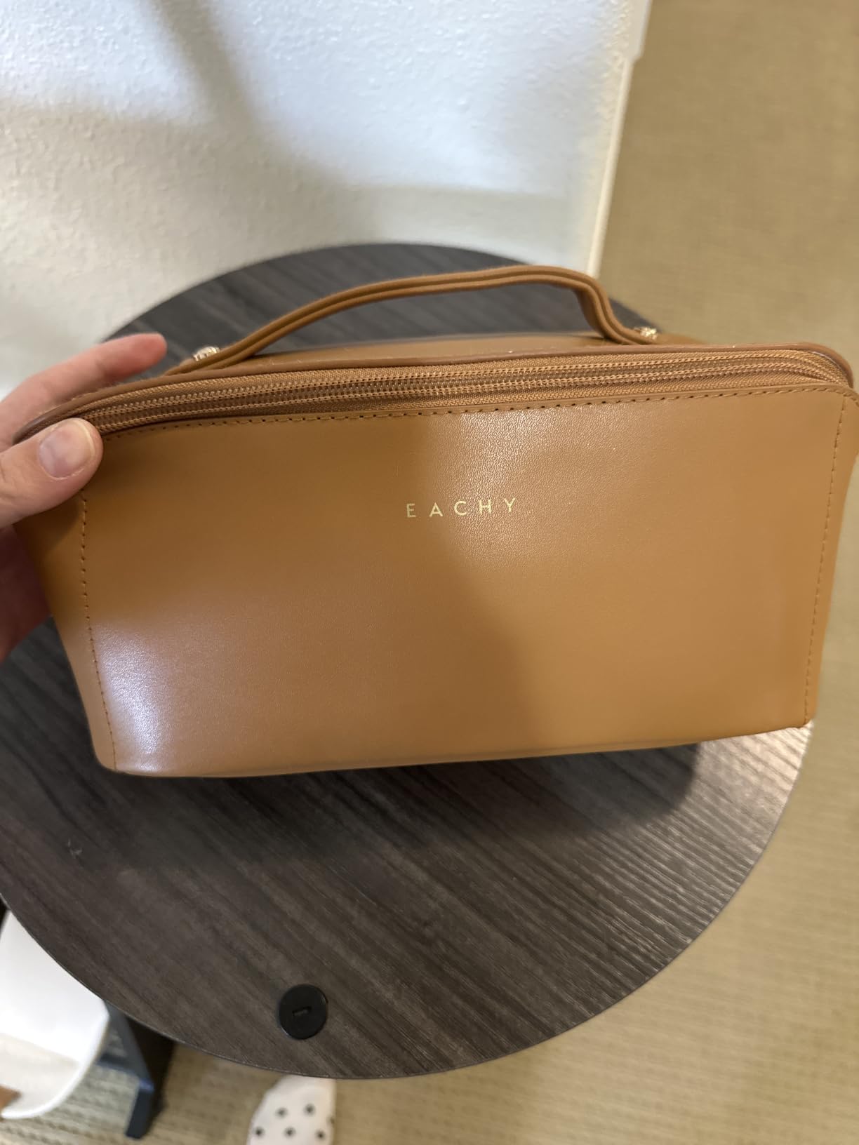EACHY Travel Makeup Bag for Women, PU Leather Cosmetic Bag, Brown, Medium customer photo 1