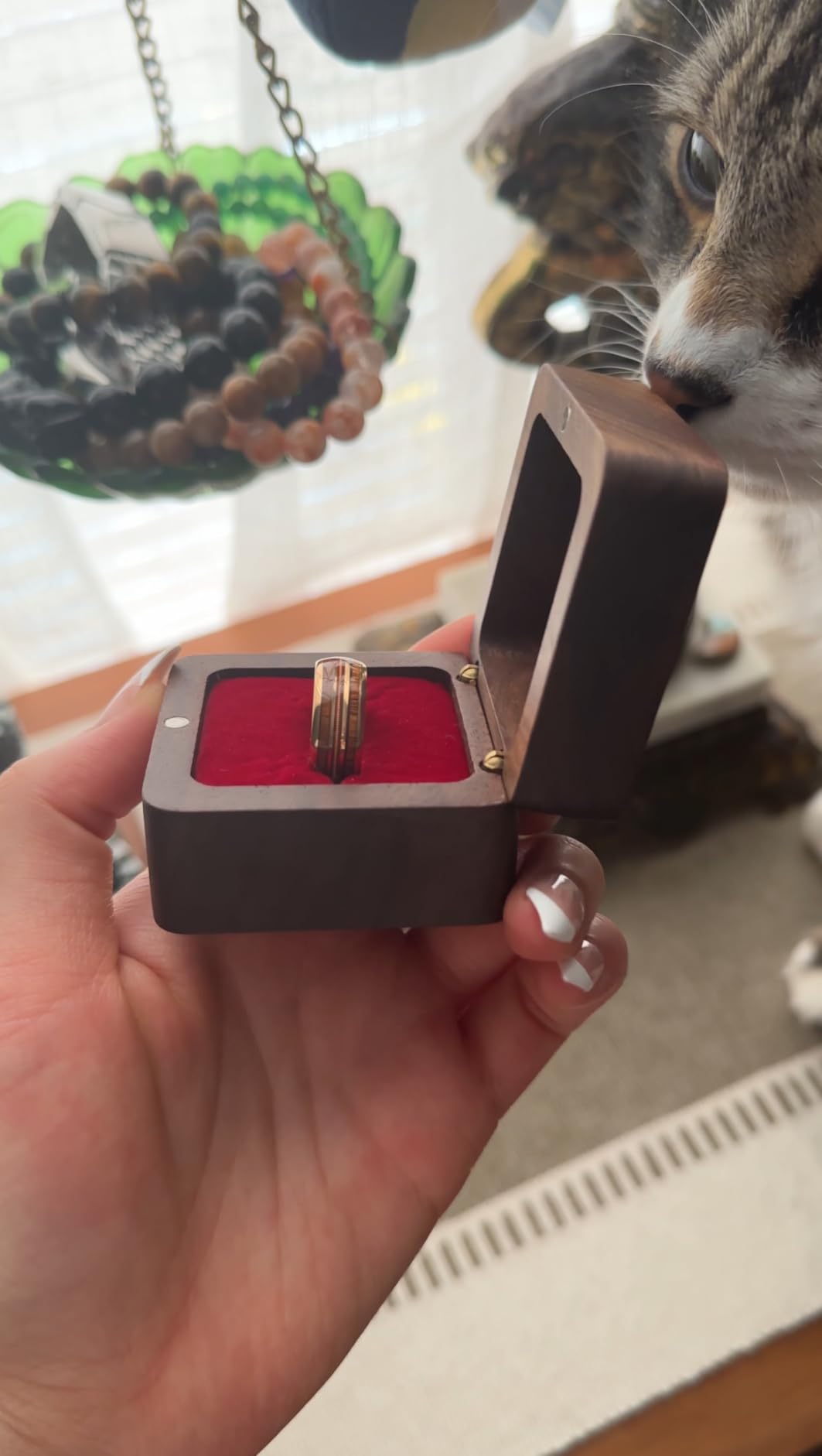 Personalized Wooden Ring Box, Mini Engagement Ring Holder Box with Single Slot, Square Wedding Rings Box for Rings, Elegant and Retro RingHolder Box for Wedding, Ceremony (black) customer photo 2