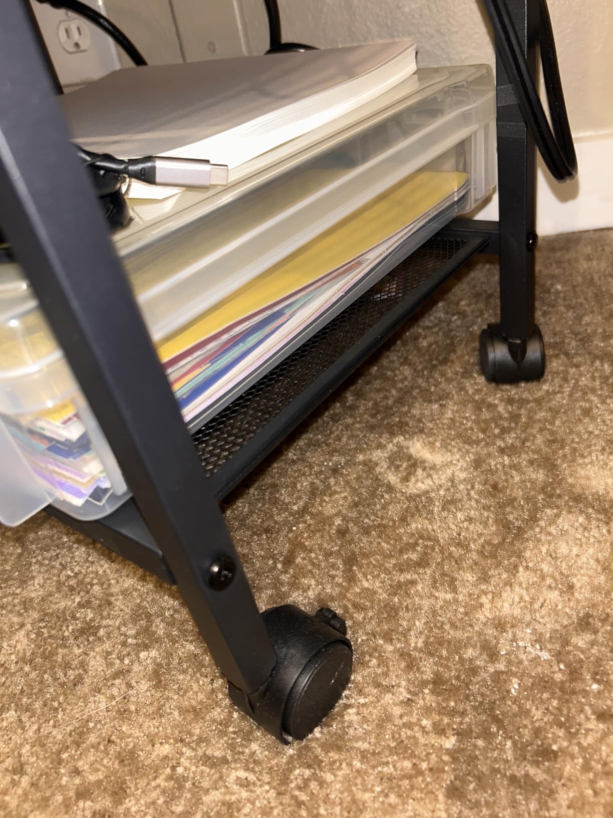 HOOBRO Industrial Printer Stand, 3-Tier Mobile Printer Table, Rolling Cart with Power Outlets and USB Ports, Home Printer Stand with 2 Hooks, for Office, Living Room, Rustic Brown BF22UPS01 customer photo 2