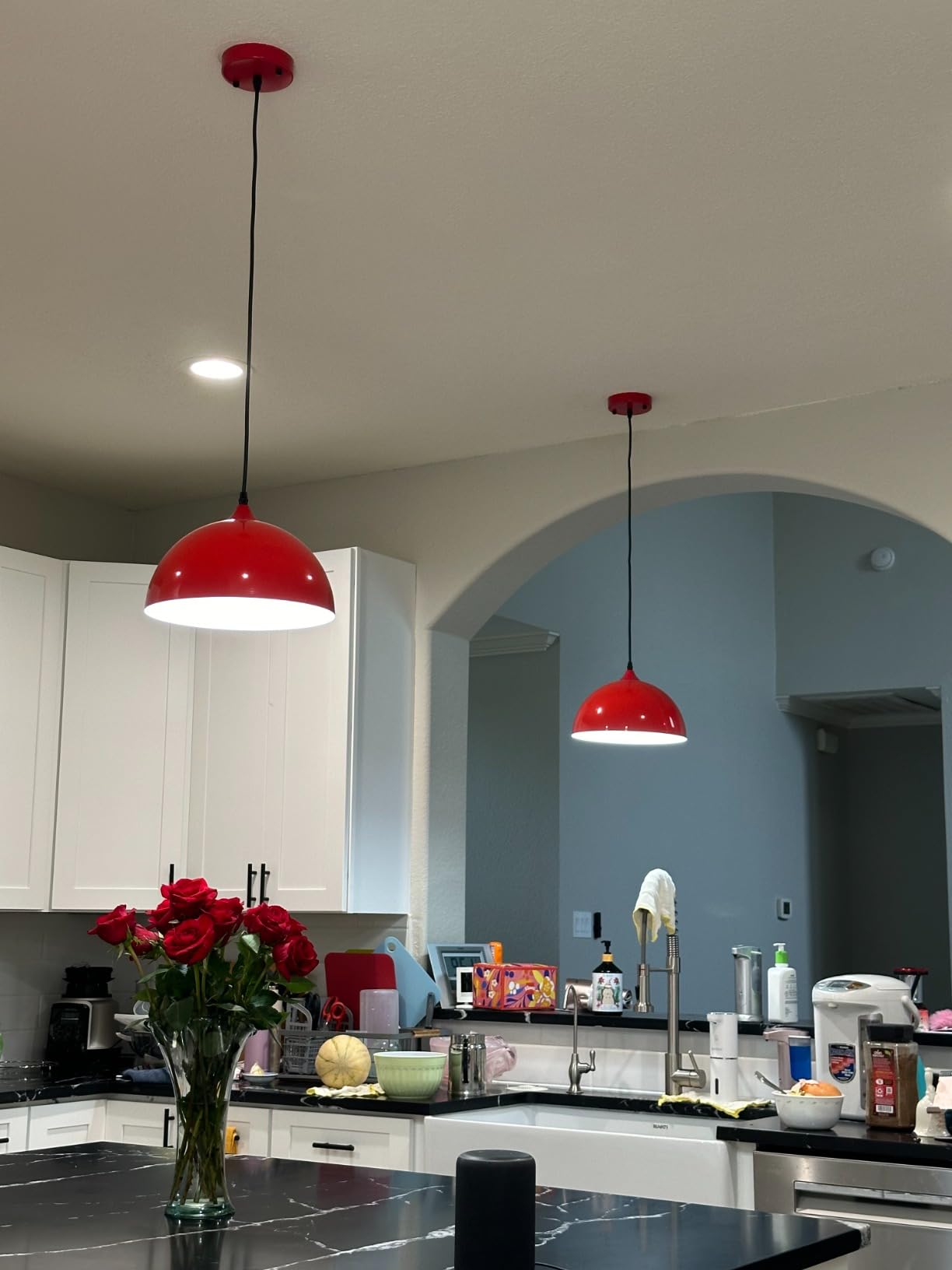 Farmhouse Pendant Lighting for Kitchen Island,Black and Gold Dome Pendant Light Fixtures, Industrial Hanging Ceiling Light for Dining Room Foyer Cafe Kitchen Sink,2 Pack customer photo 1