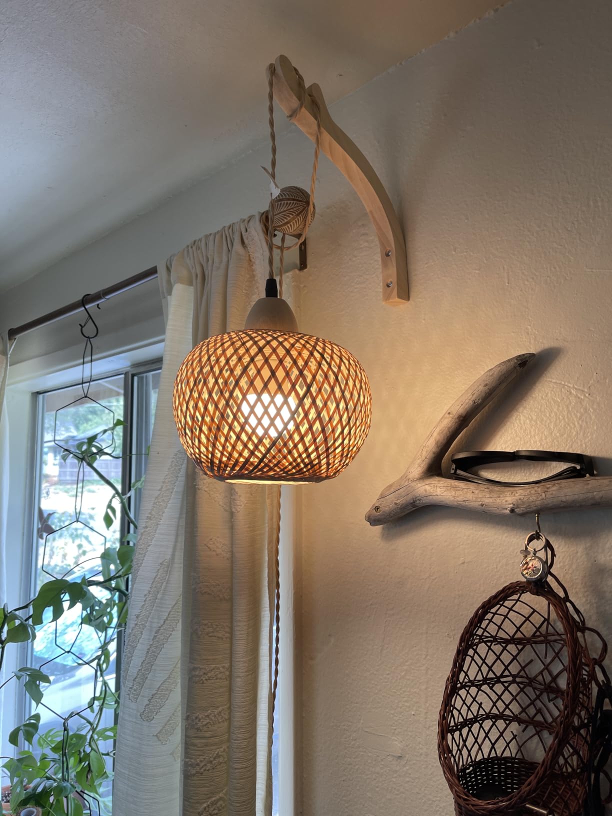 Frideko Plug in Wall Sconces Set of Two Hand Woven Lamp with Cord Rattan Lights Farmhouse Sconce Mounted Light Boho Lighting for Bedroom Living Room customer photo 1
