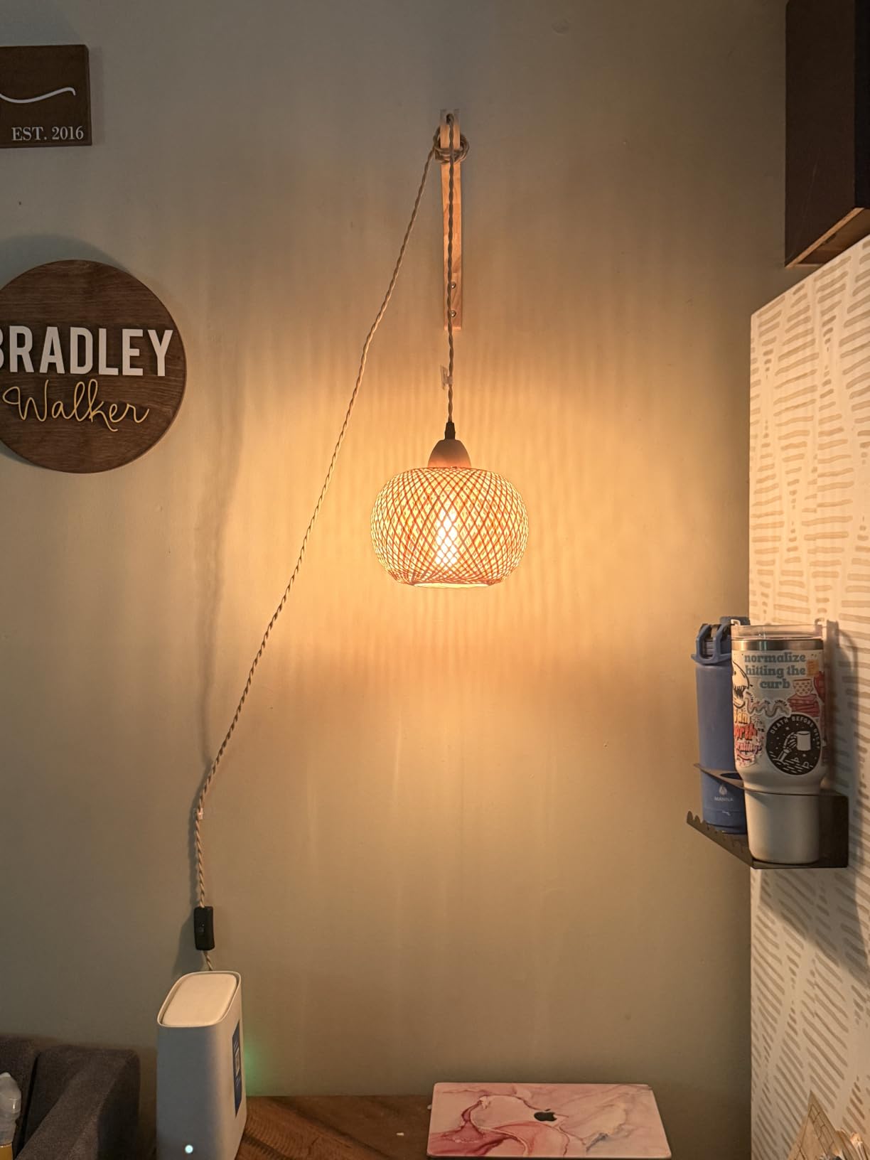 Frideko Plug in Wall Sconces Set of Two Hand Woven Lamp with Cord Rattan Lights Farmhouse Sconce Mounted Light Boho Lighting for Bedroom Living Room customer photo 2