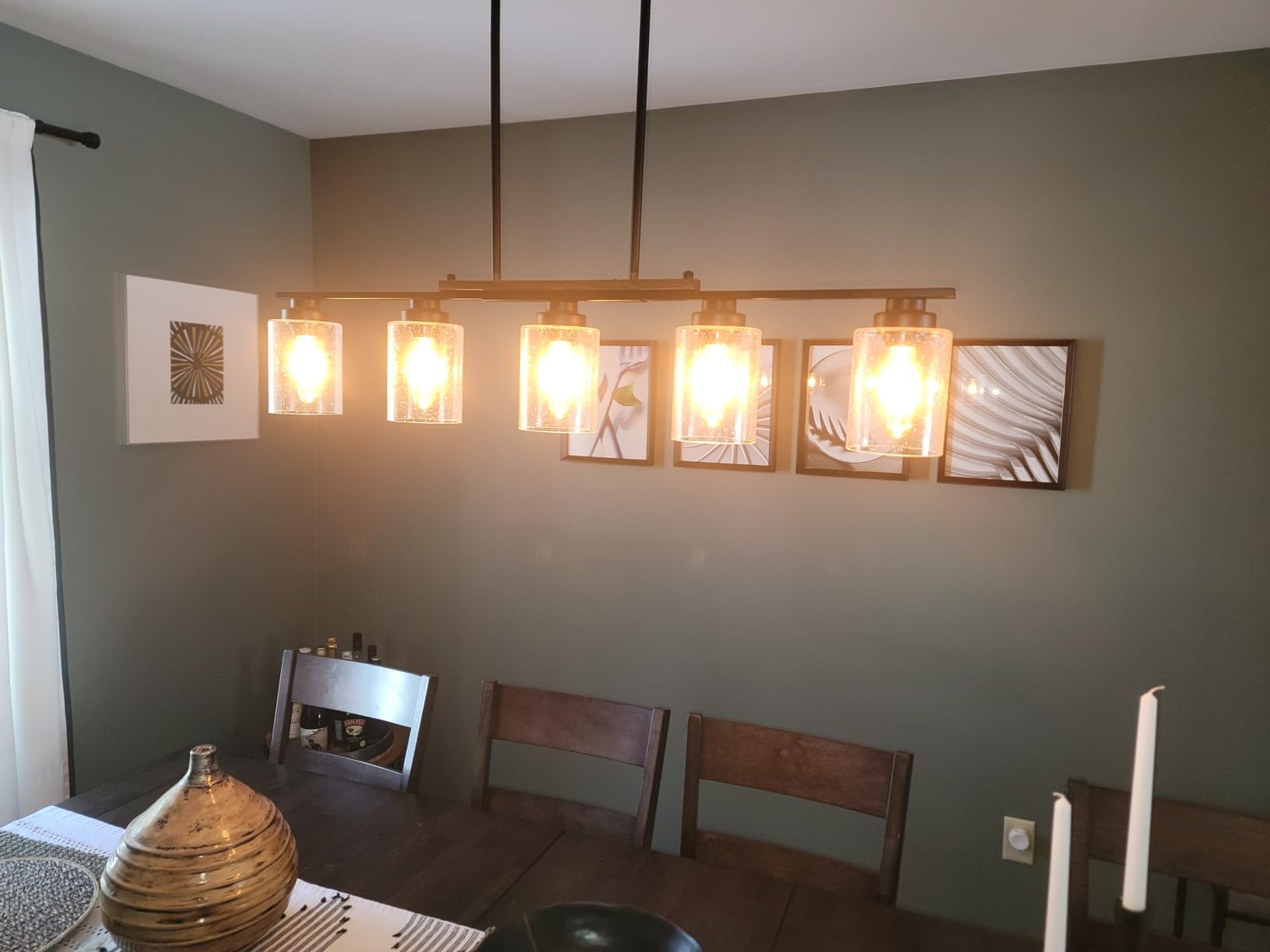 Amico 5-Light Dining Room Light Fixture, Seeded Glass Island Chandelier customer photo 1