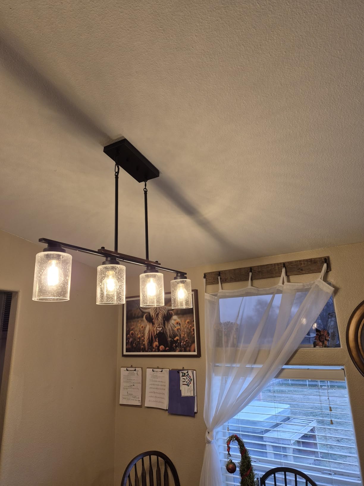 Amico 5-Light Dining Room Light Fixture, Seeded Glass Island Chandelier customer photo 2