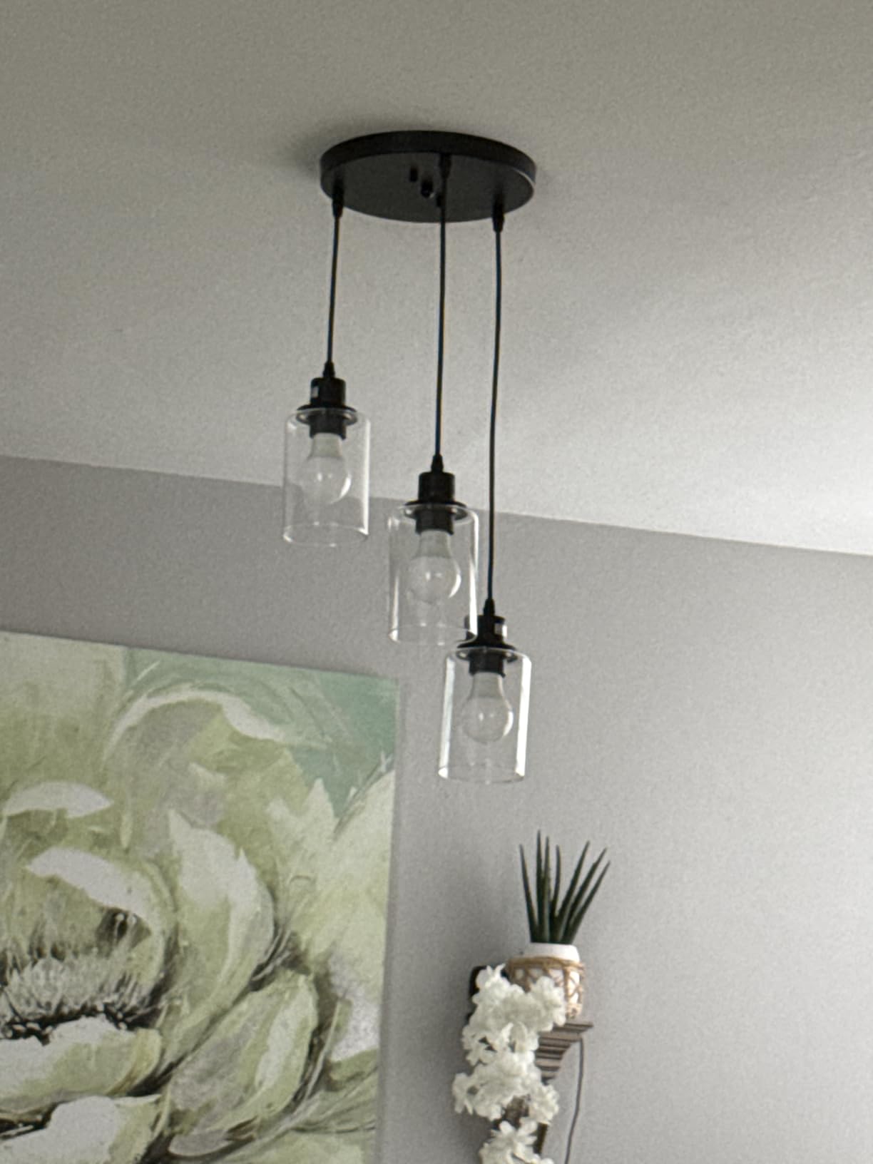 Licperron 3 Pack Hanging Pendant Lighting Fixtures, Adjustable Black Hanging Ceiling Lamp with Clear Glass Shade, Modern Pendant Light for Kitchen Island, Dining Room, Bedroom, Hallway customer photo 1
