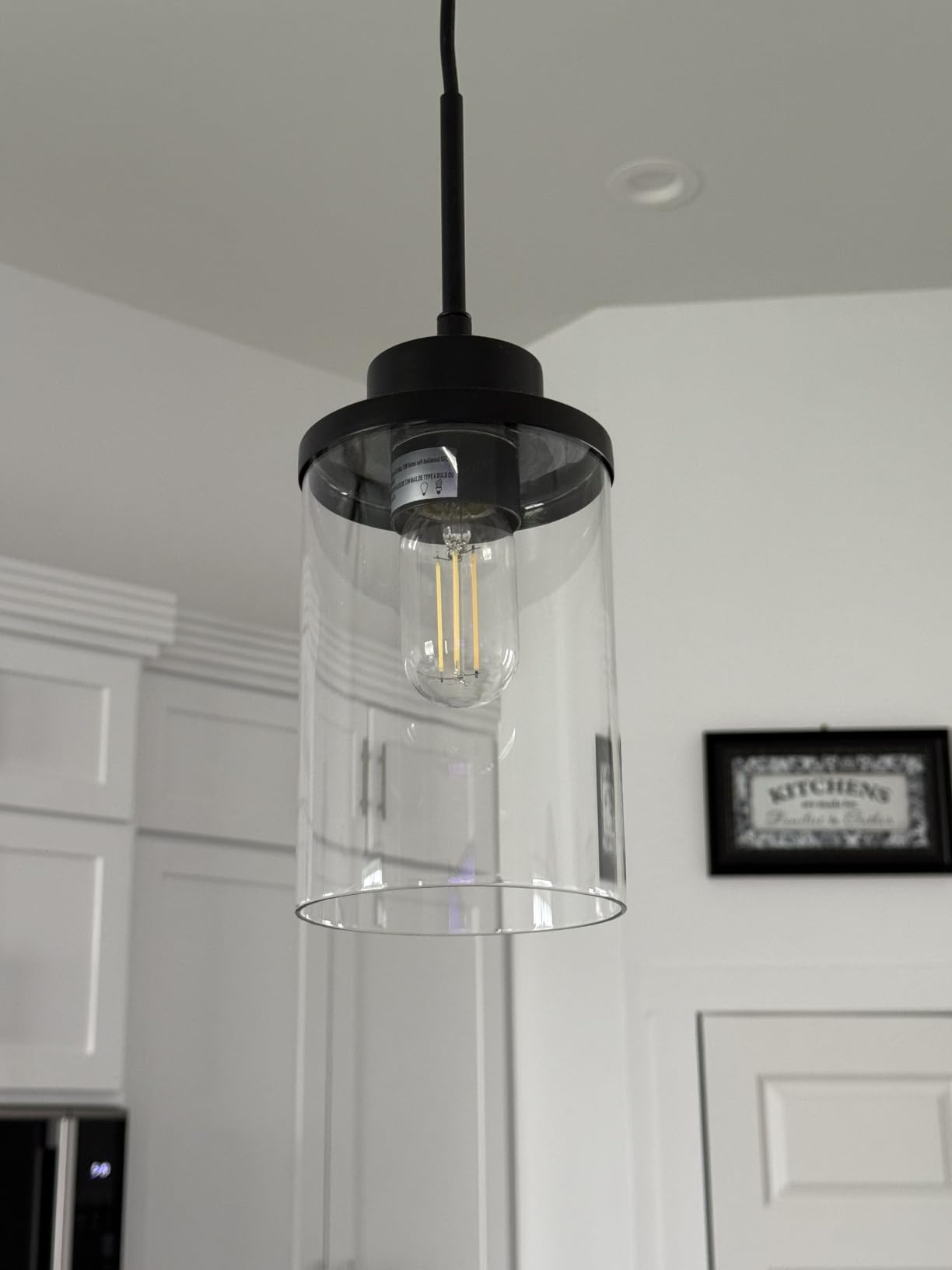 Licperron 3 Pack Hanging Pendant Lighting Fixtures, Adjustable Black Hanging Ceiling Lamp with Clear Glass Shade, Modern Pendant Light for Kitchen Island, Dining Room, Bedroom, Hallway customer photo 2