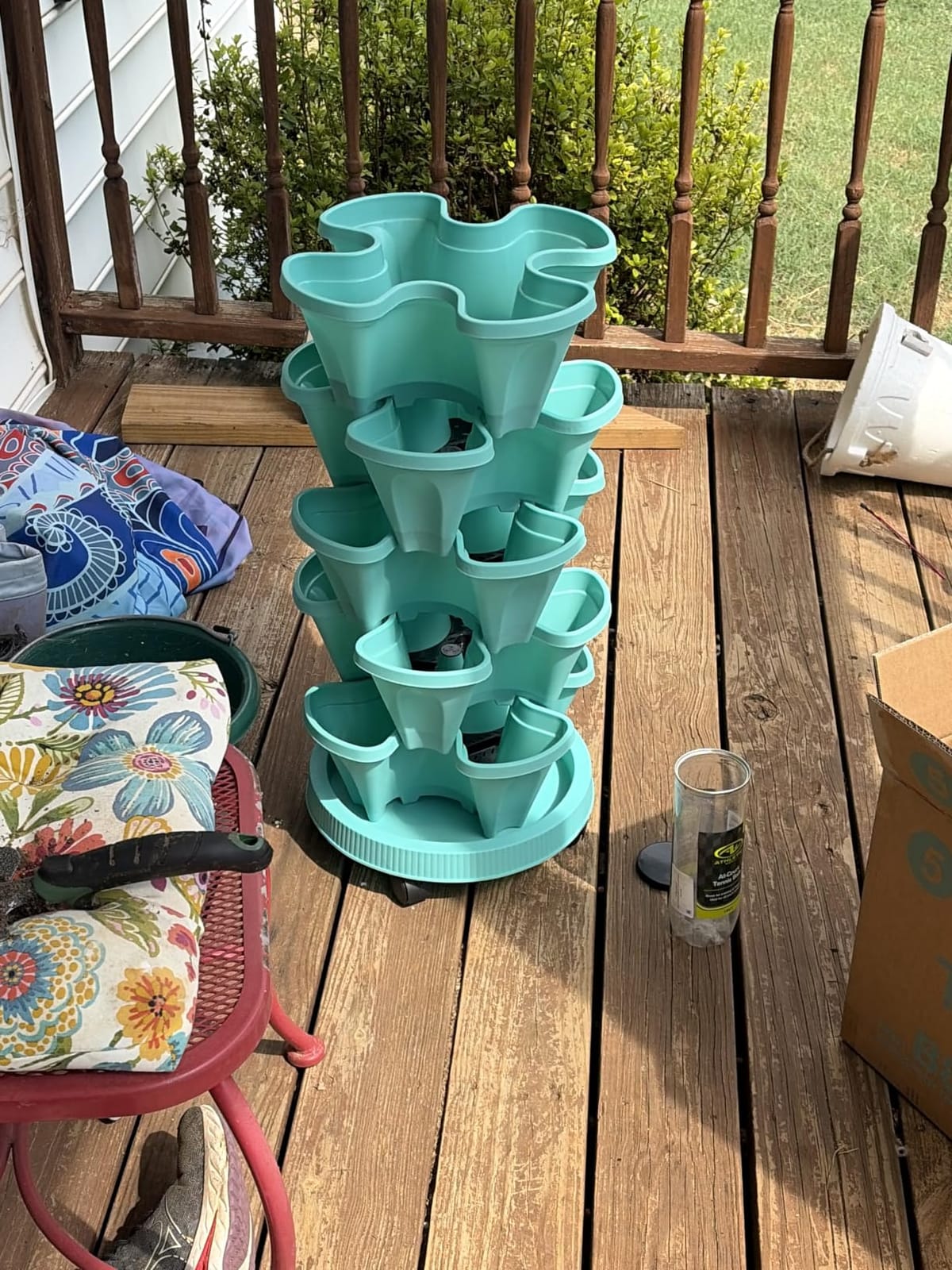 GameXcel Vertical Planter Tower - 5 Tier Stackable Garden Planters with Wheels and Tools Plant Pots for Strawberry Herb Flower and Vegetable Indoor Outdoor Use Dark Gray customer photo 1