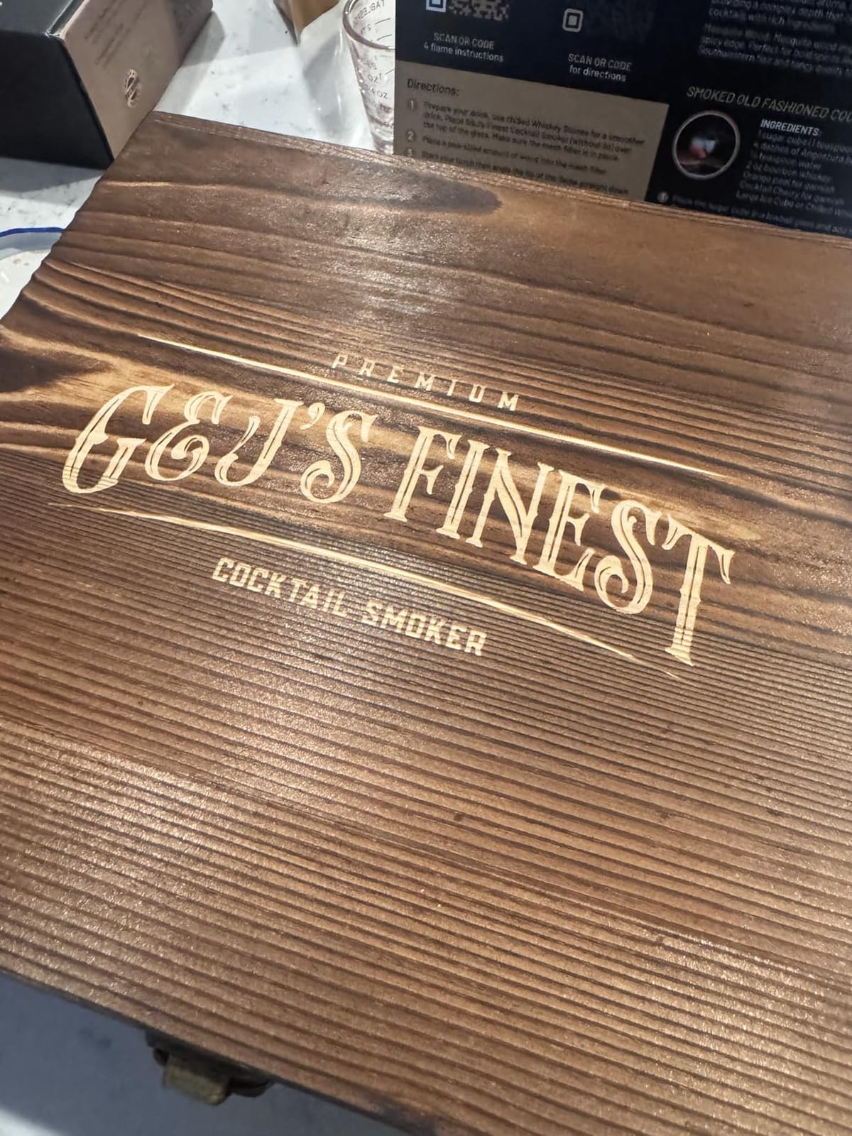 Mahogany Whiskey Smoker Kit with Quad Torch & Wood Box for Smoked Old Fashioned, Bourbon & Cocktail Drinks – 6 Chips, & Gift Set Infuser for Men, Husband, Boyfriend by G&J's Finest customer photo 2