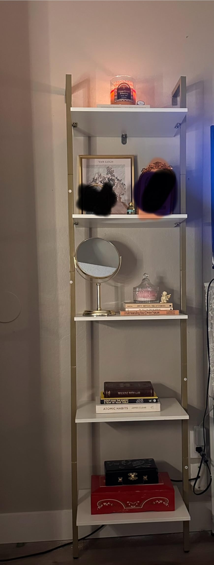 YMYNY 5 Tiers Narrow Ladder Bookcase, Industrial Wall Mounted Bookshelf, Open Display Rack with Metal Frame, Wooden Storage Shelves for Bedroom, Home Office, Living Room, Black, 70*17.3*11.8