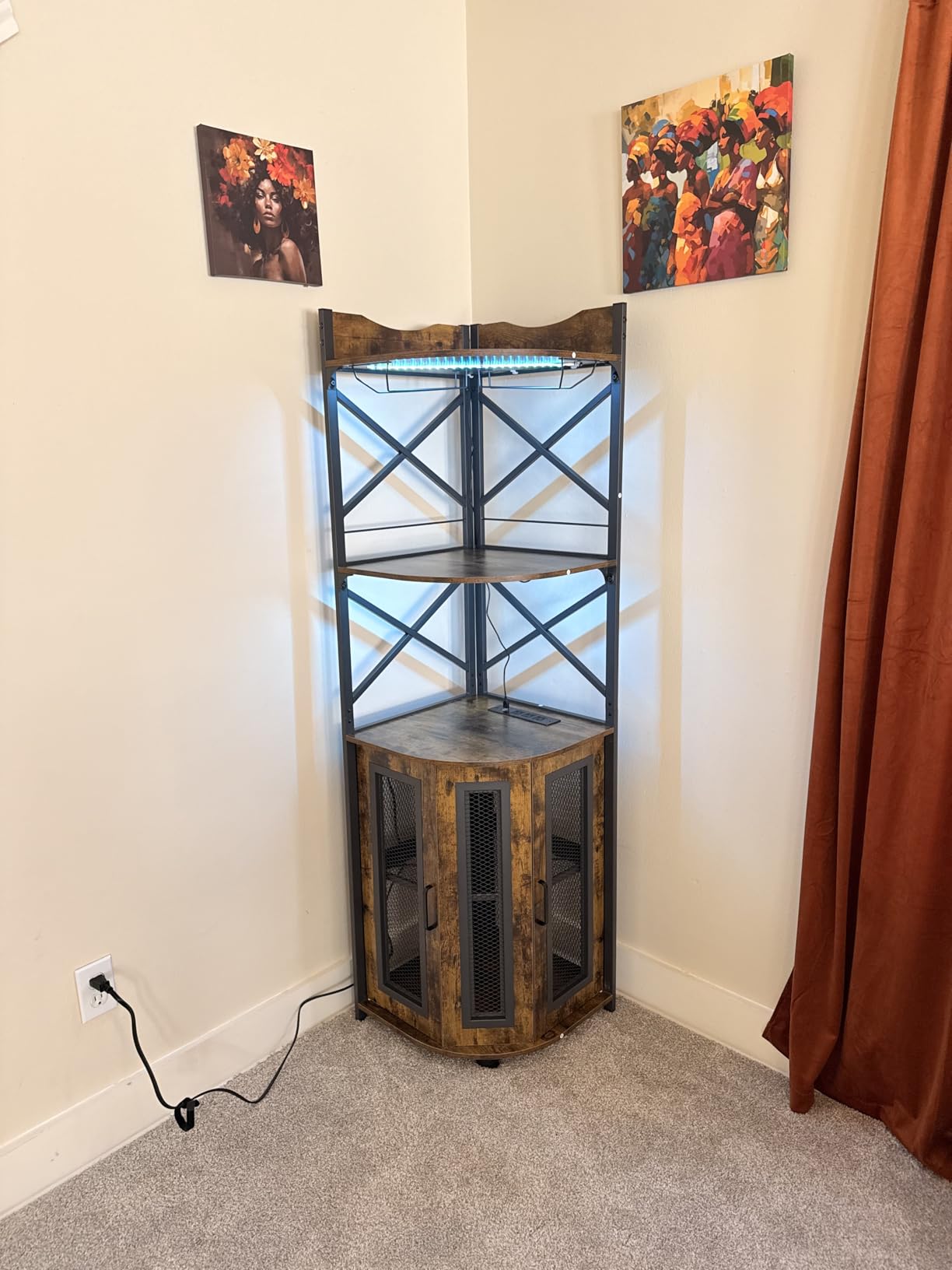 Aheaplus Corner Bar Cabinet with Power Outlet, Industrial Liquor Cabinet customer photo 2