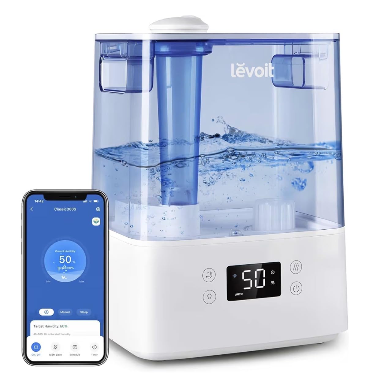 Levoit 6L Smart Warm and Cool Mist Humidifiers for Home Bedroom, 60H | Auto Customized Humidity for Large room, Schedule, Easy Top Fill, Essential Oil Diffuser, Whisper-Quiet, Handle, Black customer photo 2