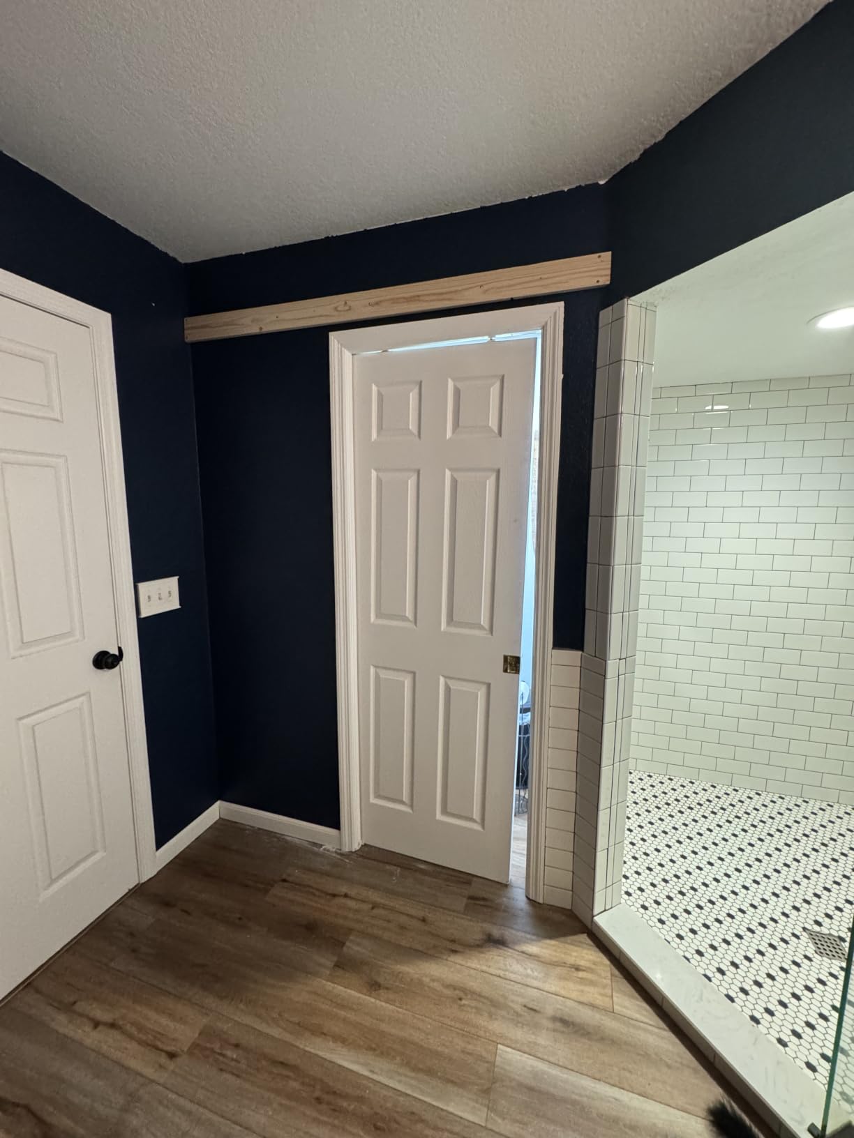 SMARTSTANDARD 36in x 84in Sliding Barn Door with 6.6ft Barn Door Hardware Kit Included, Unfinished Solid Spruce Wood Door, Assembly Required, DIY, Stainable, Natural customer photo 1