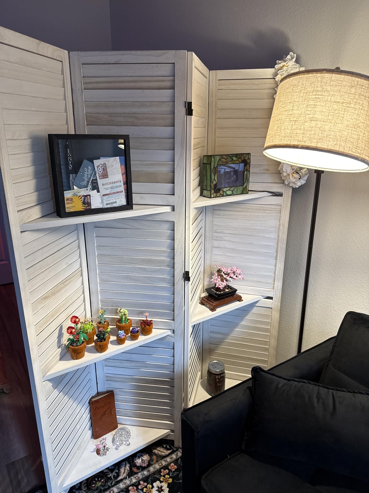 Partition Room Dividers, Folding Wood Privacy Screen with Three Display Shelves Suitable for Home Office, Study, Art Display - 6 Panel, 67 * 77inch (Brown) customer photo 2