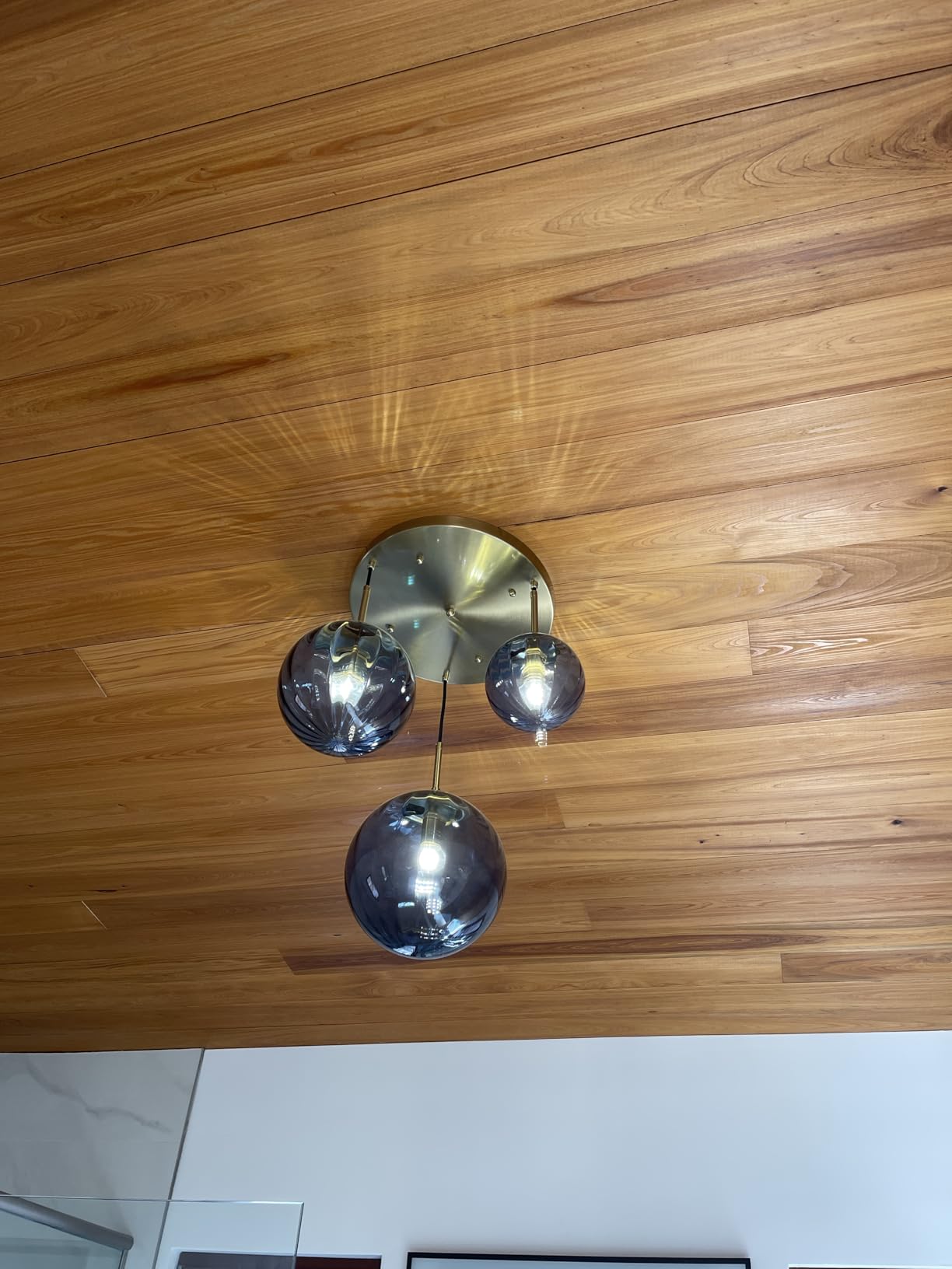 KCO Lighting 3-Light Gold Blue Ribbed Glass Globe Cluster Pendant Light customer photo 1
