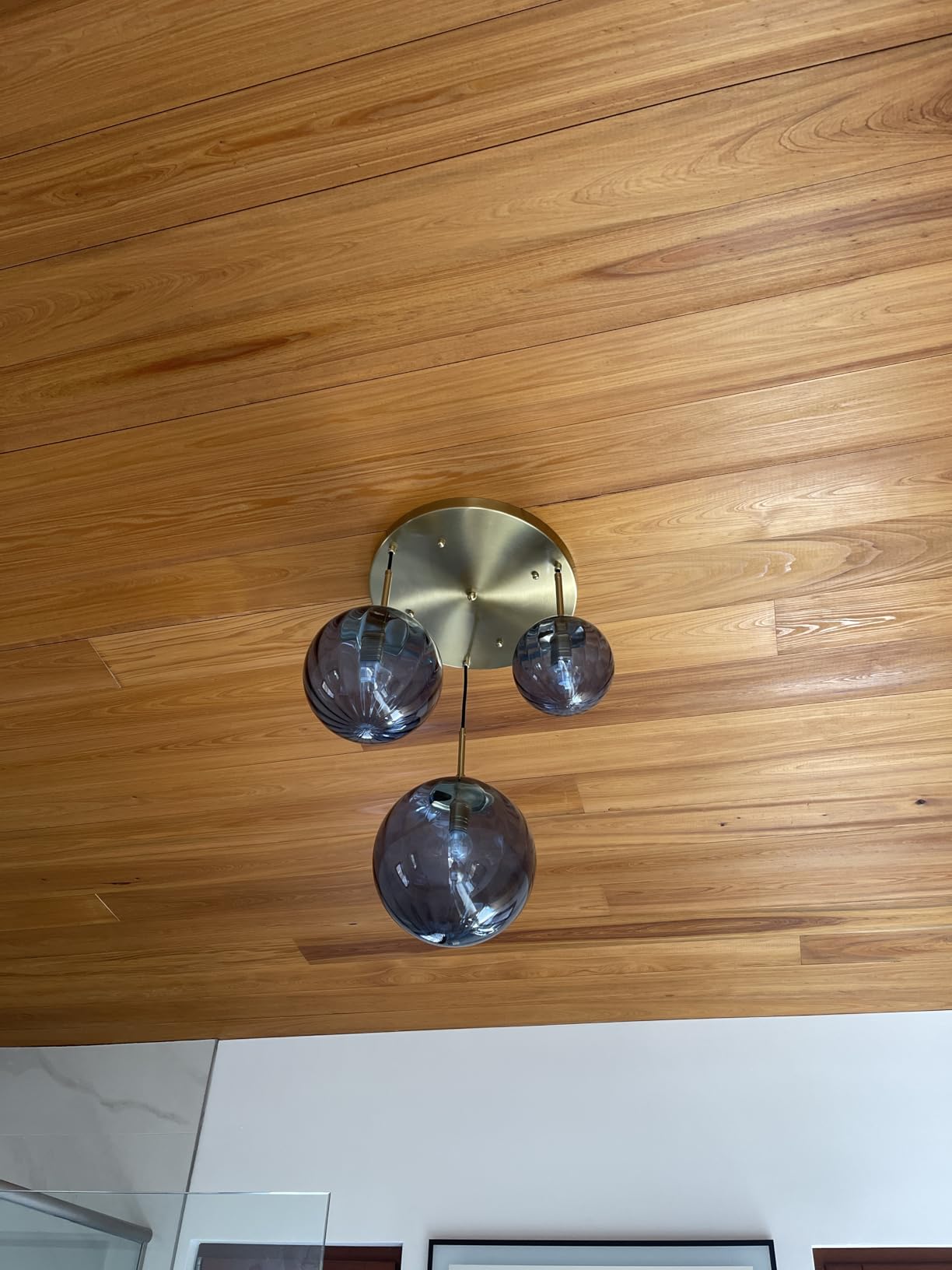KCO Lighting 3-Light Gold Blue Ribbed Glass Globe Cluster Pendant Light customer photo 2