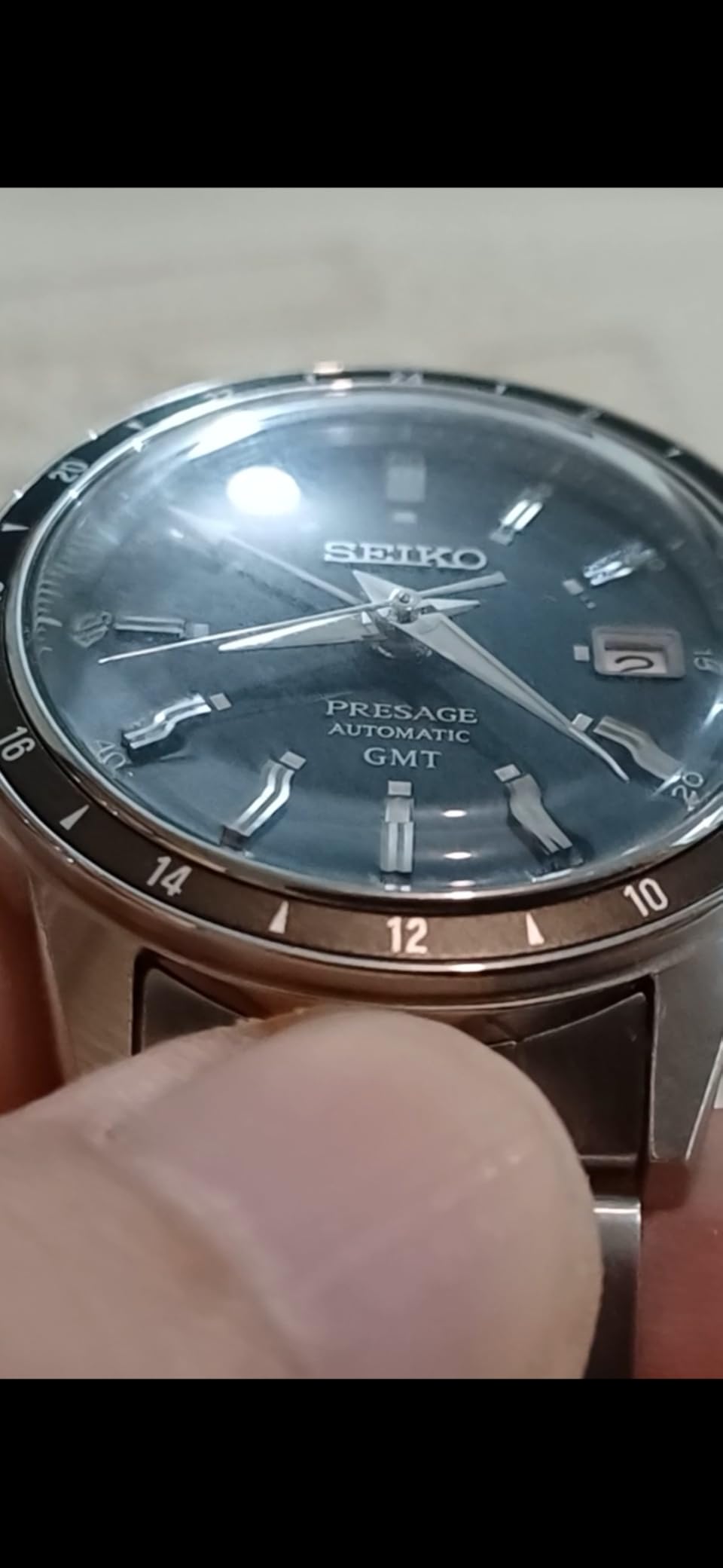SEIKO Men's Blue Dial Silver Stainless Steel Band Presage Automatic GMT Analog Watch, SSK009 customer photo 1
