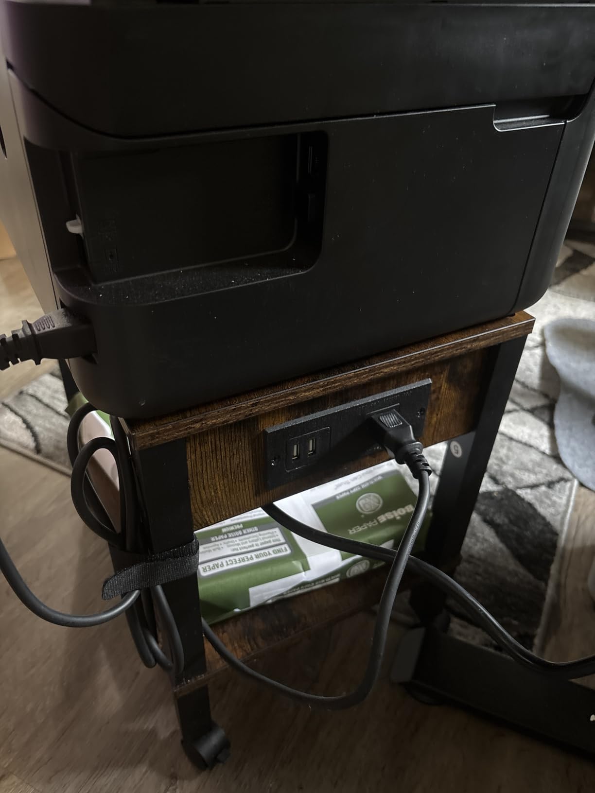 HOOBRO 2-Tier Printer Stand with Charging Station, Under Desk Printer Table, Printer Cart with Storage Shelves, Shelf for Small Spaces, for Home Office, Rustic Brown and Black BF38UPS01 customer photo 2