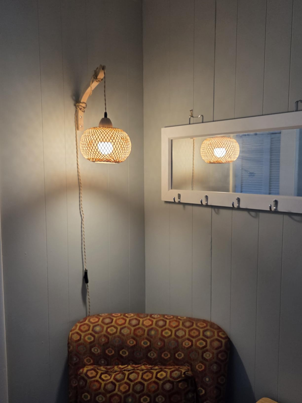 Frideko Bamboo Wall Sconces Set of Two Plug in, Boho Wall Lamp with Plug in Cord, Farmhouse Wall Light Fixtures with 9.84FT On/Off Switch Cord, Rattan Sconces Wall Lighting for Bedroom Living Room customer photo 1