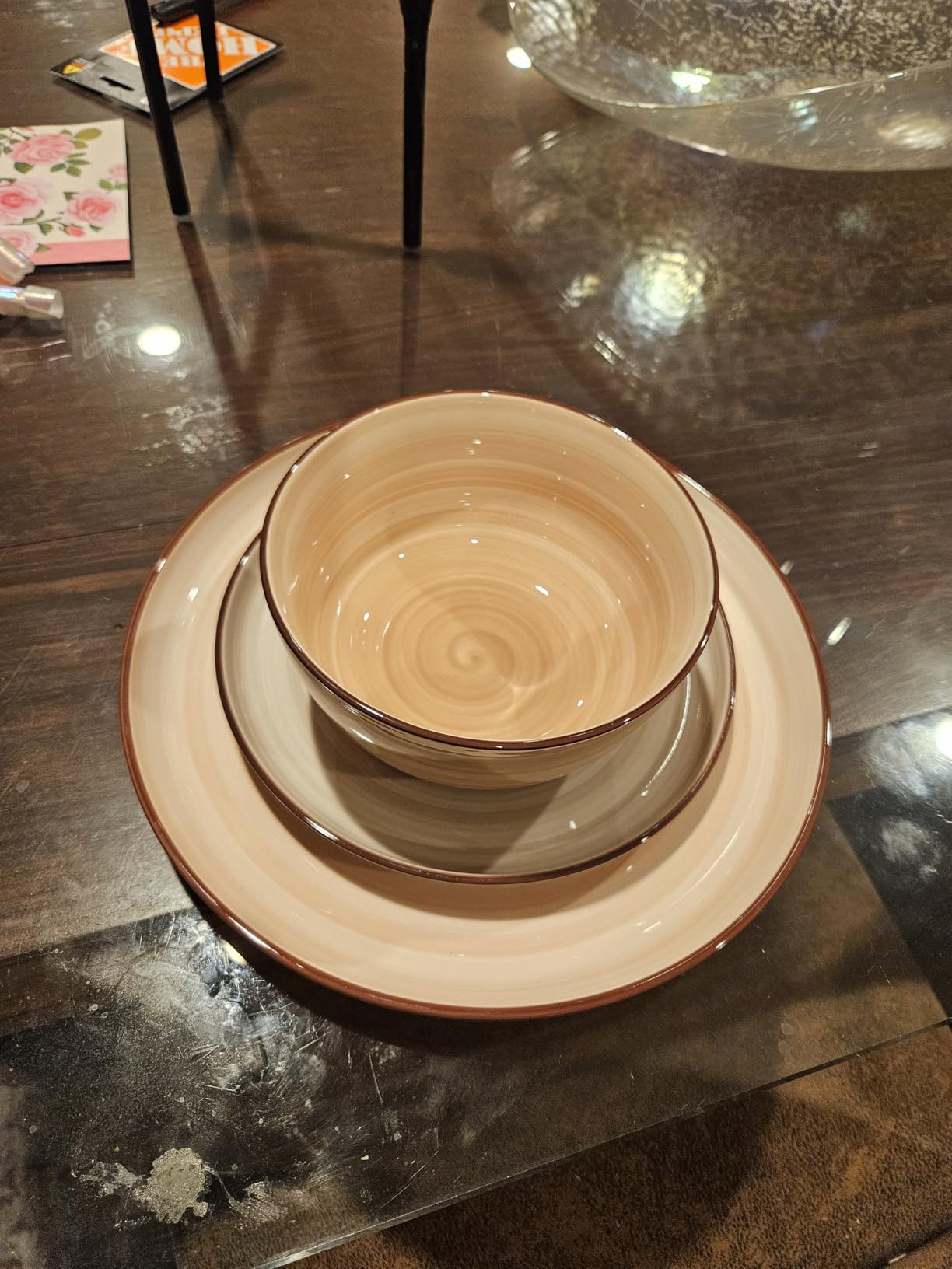 Sweese Plates and Bowls Sets, 18 Piece Dinnerware Set Porcelain Round Dinner Set for 6, Scratch Resistant Dishes Set, Dishwasher and Oven Microwave Safe Handpainted Swirl Dishware Sets, Neutral customer photo 2