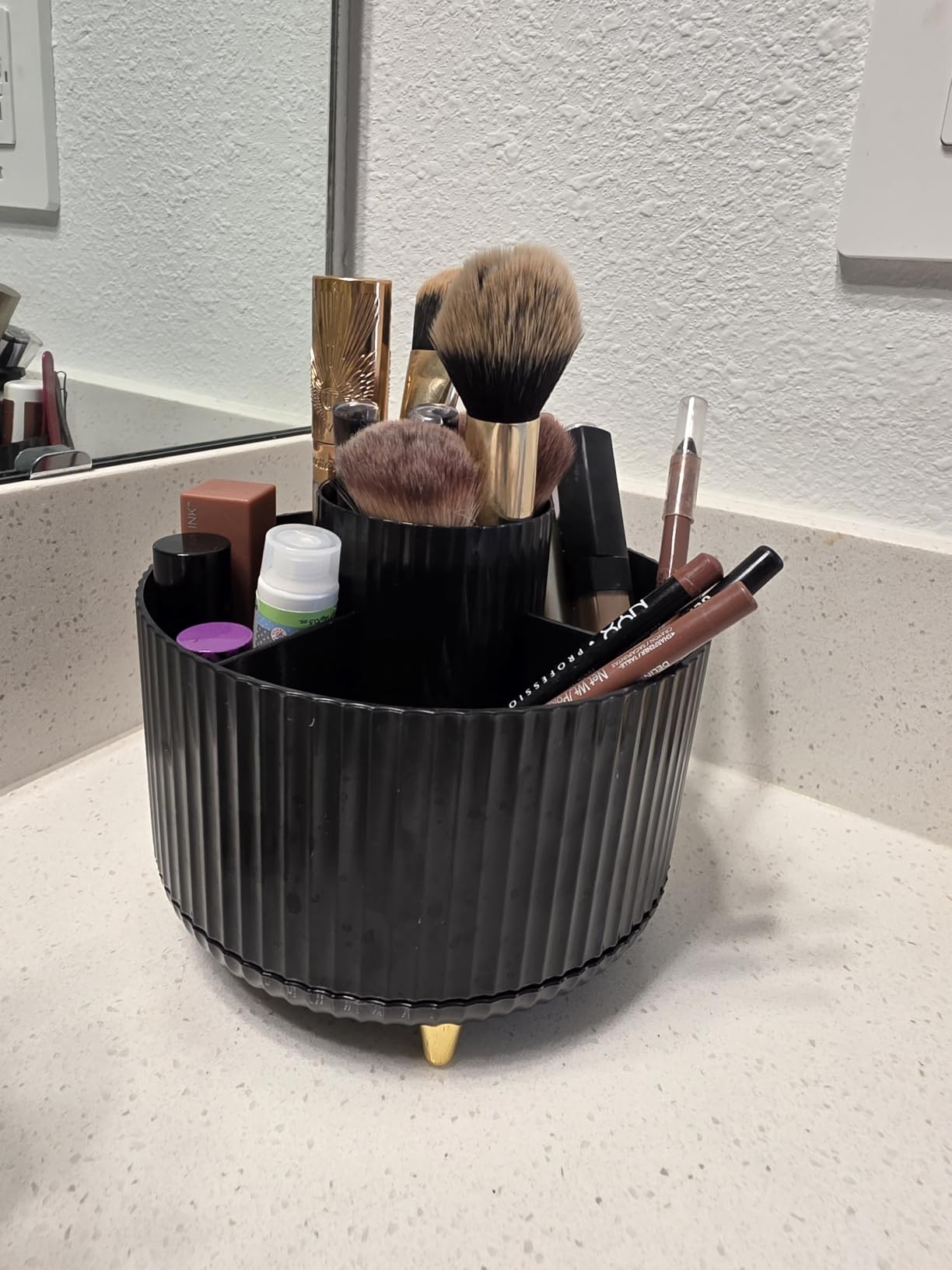 fanado 360° Rotate Makeup Brush Holder Organizer, Makeup Organizers Countertop, Makeup organization and Skincare Storage for Vanity, Desktop, Bathroom (White) customer photo 2