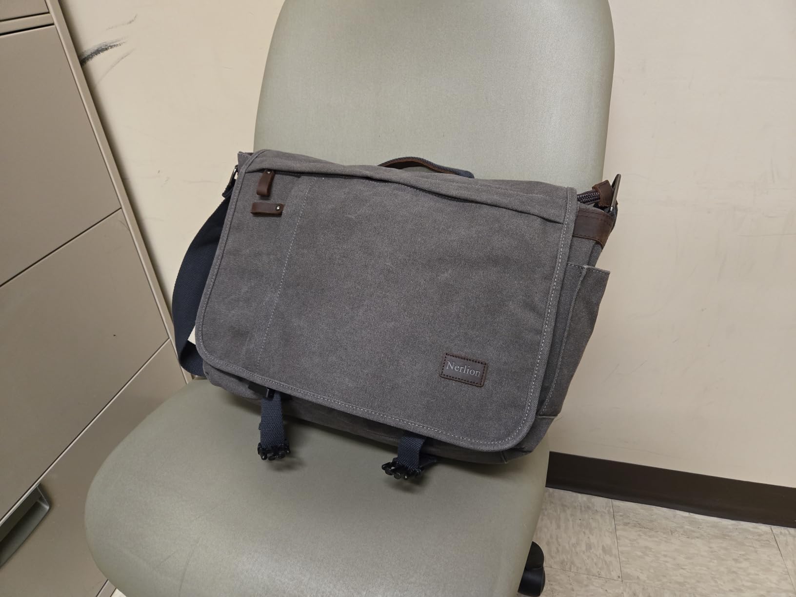 Nerlion Messenger Bag for Men 17-17.3 Inch Laptop Bag Canvas Water-resistant Computer Bag Shoulder Bag Work Briefcase Bookbag for College (Dark Gray) customer photo 2