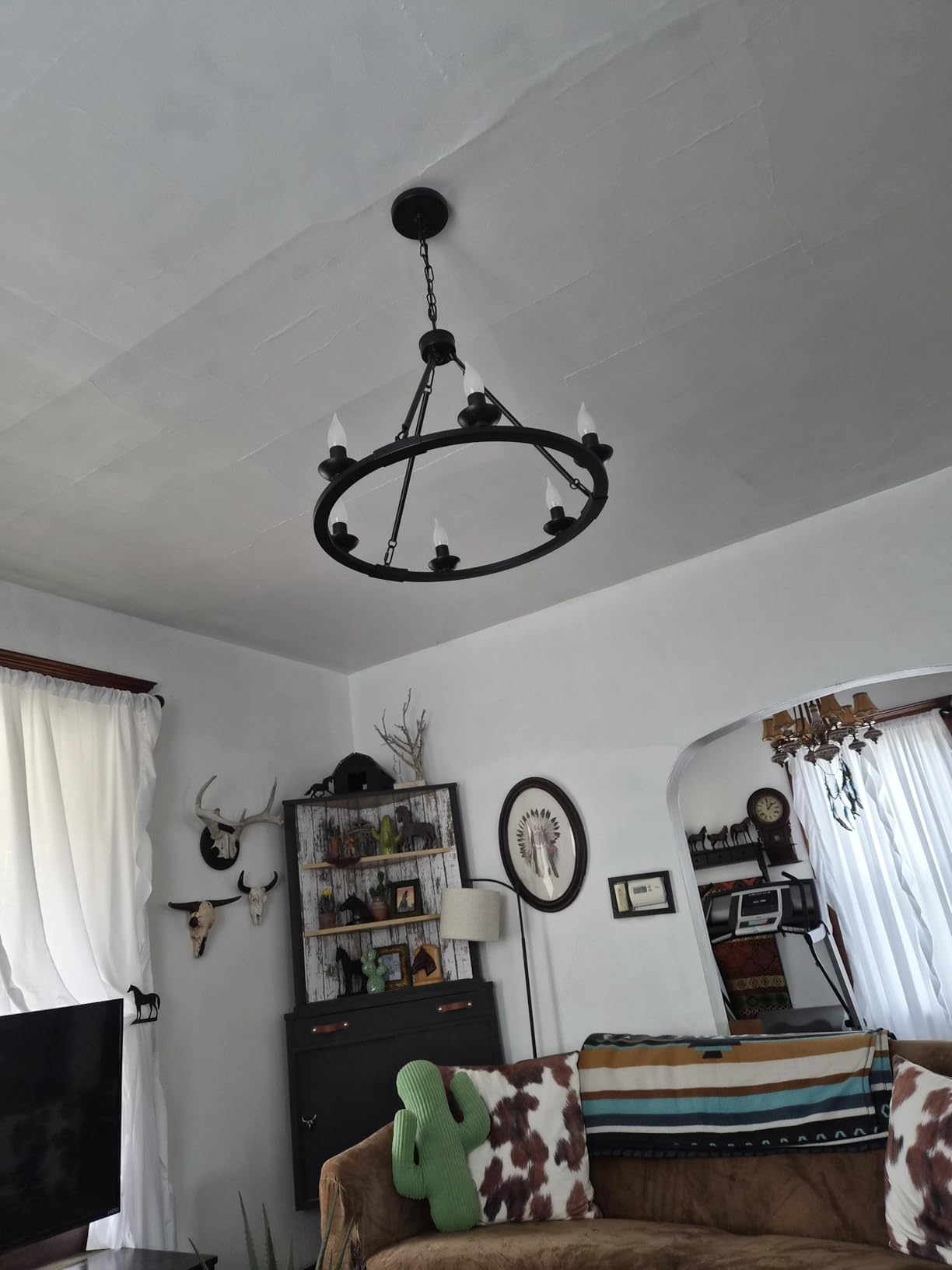 Black Farmhouse Chandelier, 6-Light Wagon Wheel Pendant Light customer photo 1