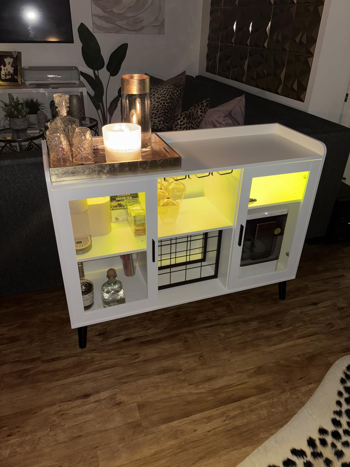 Wine Bar Cabinet with LED Light, Home Coffee Cabinet w/ Wine & Glass Holder customer photo 2