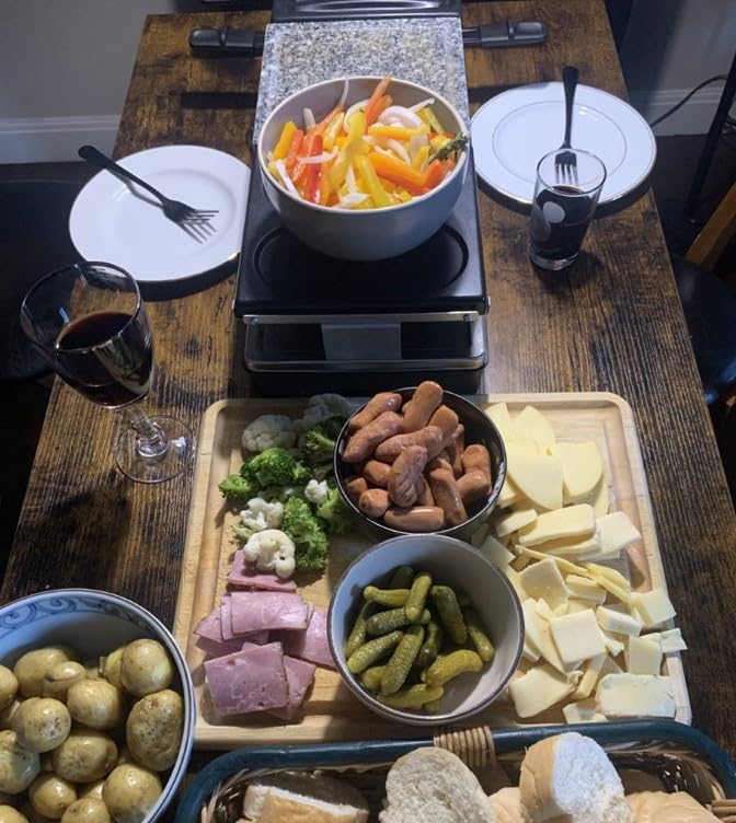 Raclette Table Grill - Indoor Electric Grill Griddle - Nonstick Extra Large Reversible 4-In-1 Outdoor Dishwasher Safe with Cheese 12 Paddles 12 Spatulas for 12 Person, FD-12RN1650 customer photo 2