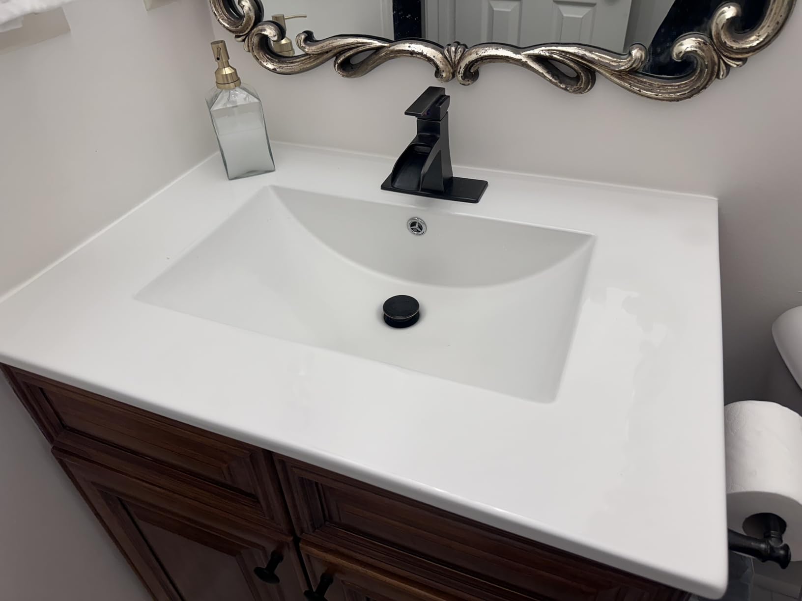 Lordear White Bathroom Sink 24 X18 Inch Vanity Sink Tops One Hole Drop In Porcelain Ceramic Bathroom Vanity Top Sink Basin 24