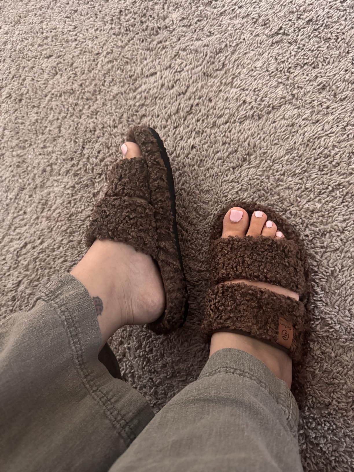 EverFoams Womens Fuzzy Open-toe Slippers Memory Foam Indoor House Shoes customer photo 1