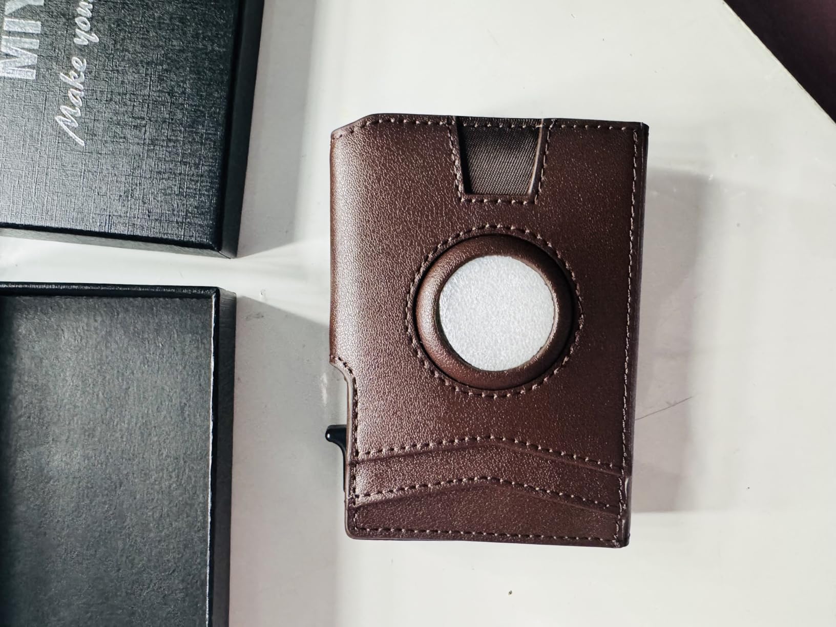 miyozi Airtag Wallet for Men,with Money Clip 10 Cards Metal Case Smart Slim Pop Up Credit Card Holder Flip with Magnetic Closure RFID Blocking wallet with Gift Box customer photo 1