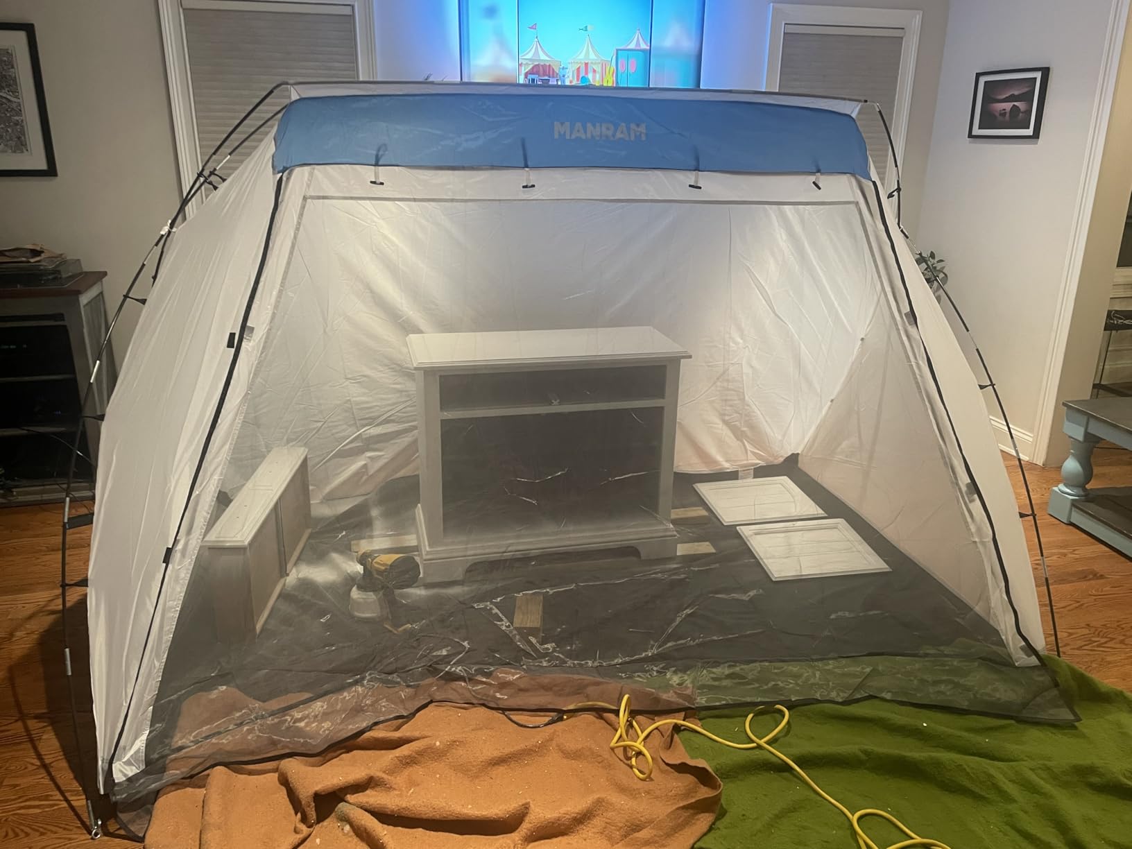 Portable Paint Tent 9(L) x6(W) x5.5(H), Large Paint Booth with Built-in Floor, Mesh Screen, Windproof Hooks, and Storage Bag – Ideal for DIY Painting Projects customer photo 2