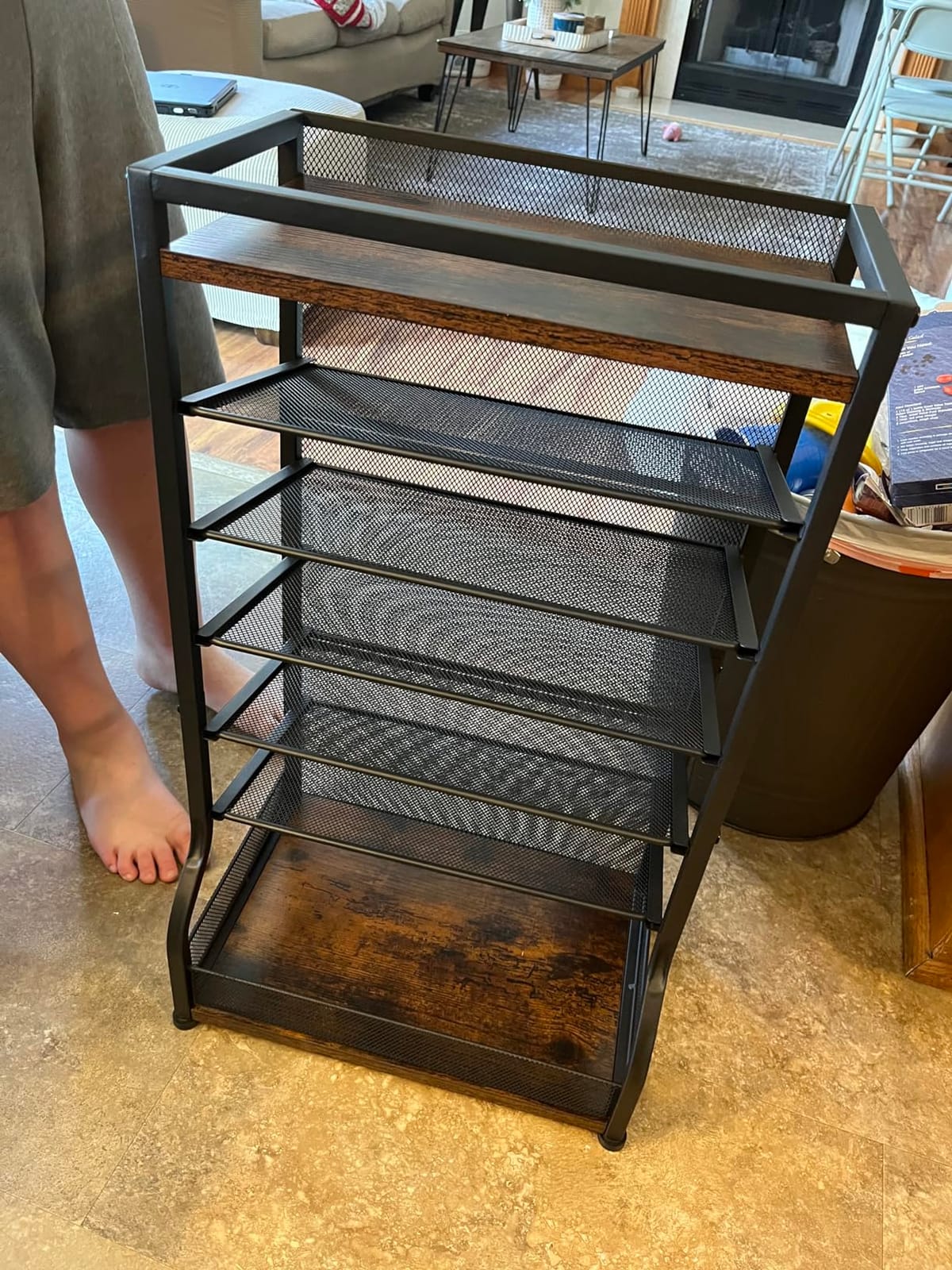 ThreeHio 7 Tier Rolling File Cart with Sliding Trays, Wood Metal File Organizer Beside Desk, Free-Standing File Holder, Paper Letter Tray Organizer Mesh Desk Organizer for Home Office School (Patent) customer photo 2
