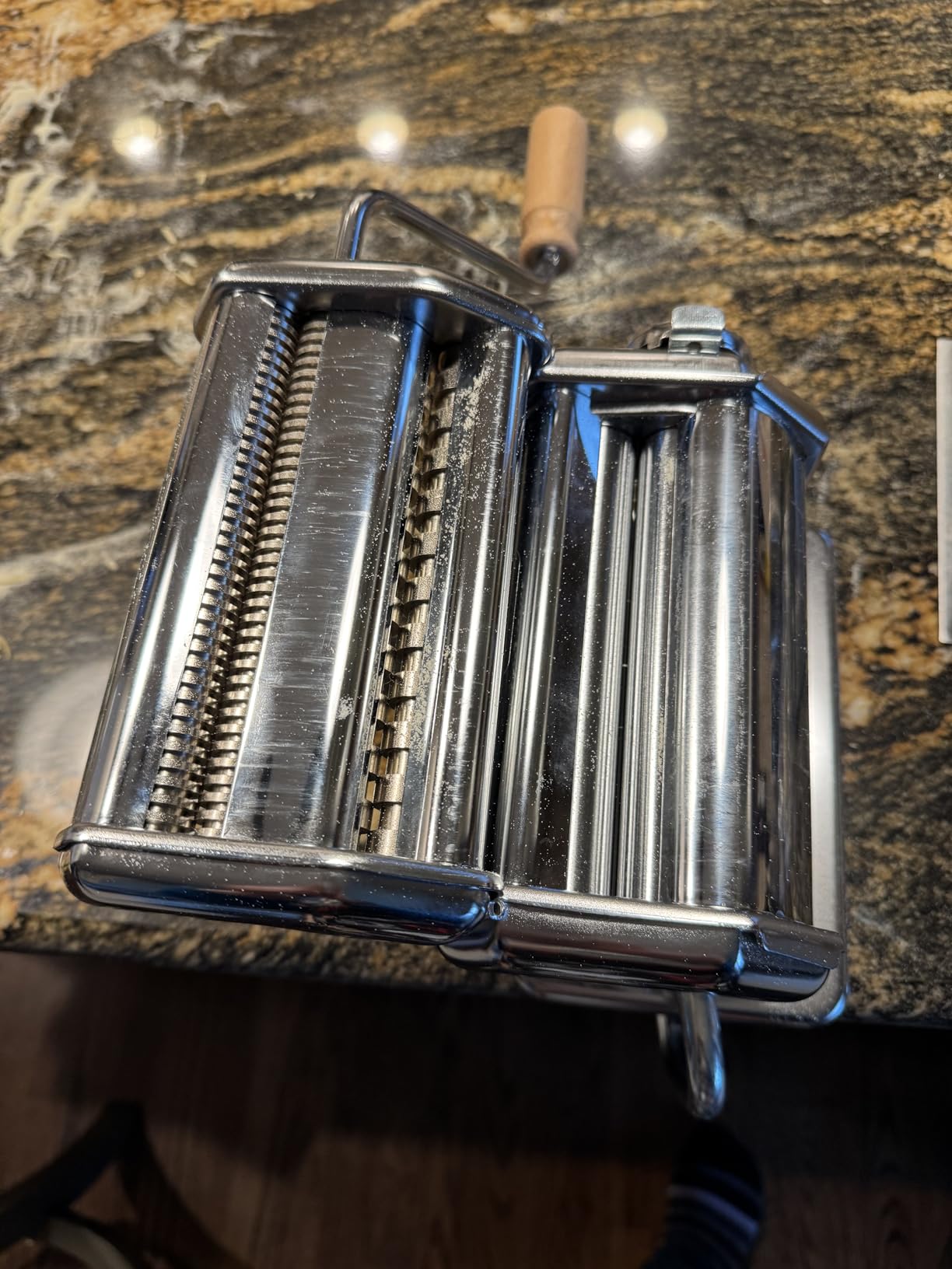 Imperia Pasta Maker Machine- 100% Made in Italy, Heavy Duty Steel Construction, Easy Lock Dial, Wood Grip Handle & Cleaning Brush- Fresh Homemade Italian Spaghetti Fettuccine or Lasagna (Classic Line) customer photo 2