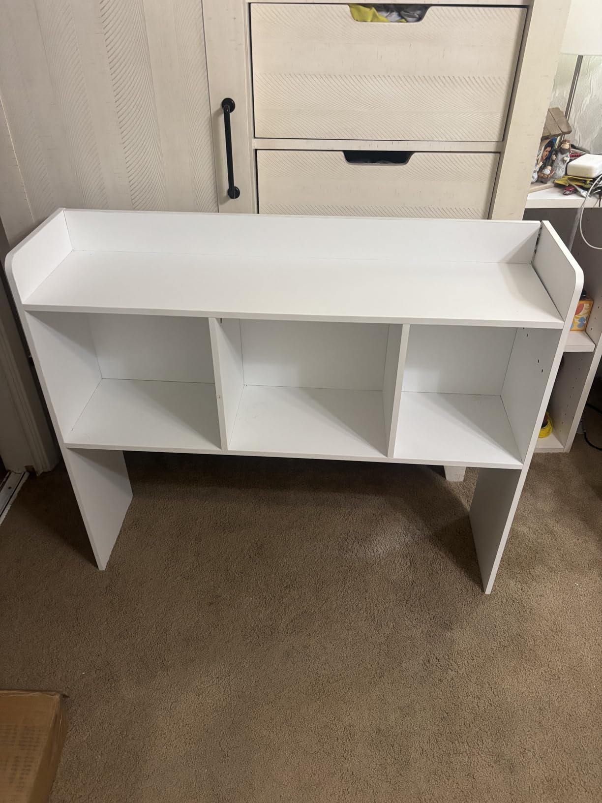 Nromant Desktop Bookshelf, Wooden Desk Storage Hutch with 6 Shelves for Computer Desk, 3-Tier Desktop Display Organizer Rack for Office Home (White) customer photo 2