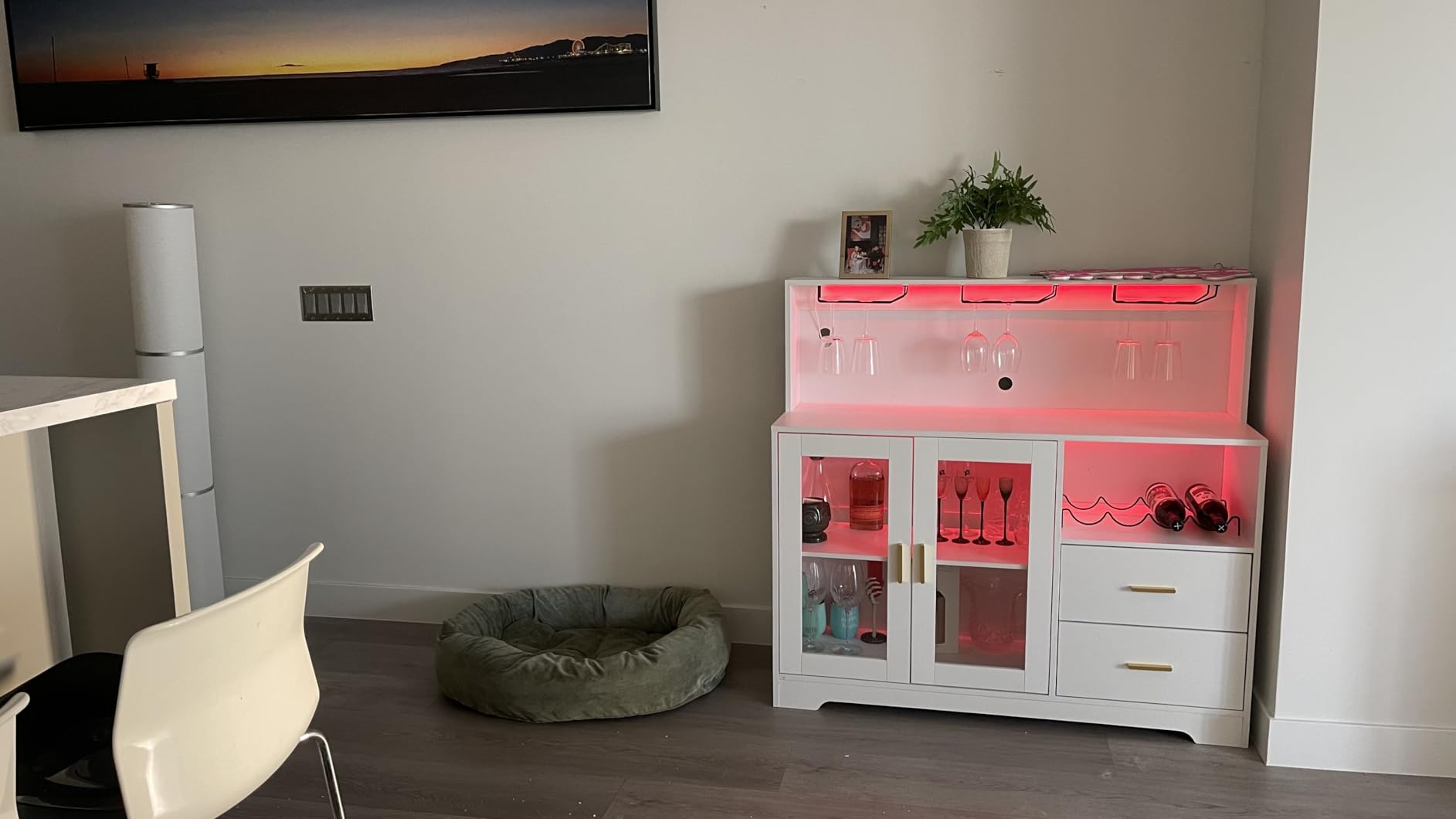 Bar Cabinet for Home with LED Light,Coffee Bar Cabinet w/ Wine & Glass Rack customer photo 1
