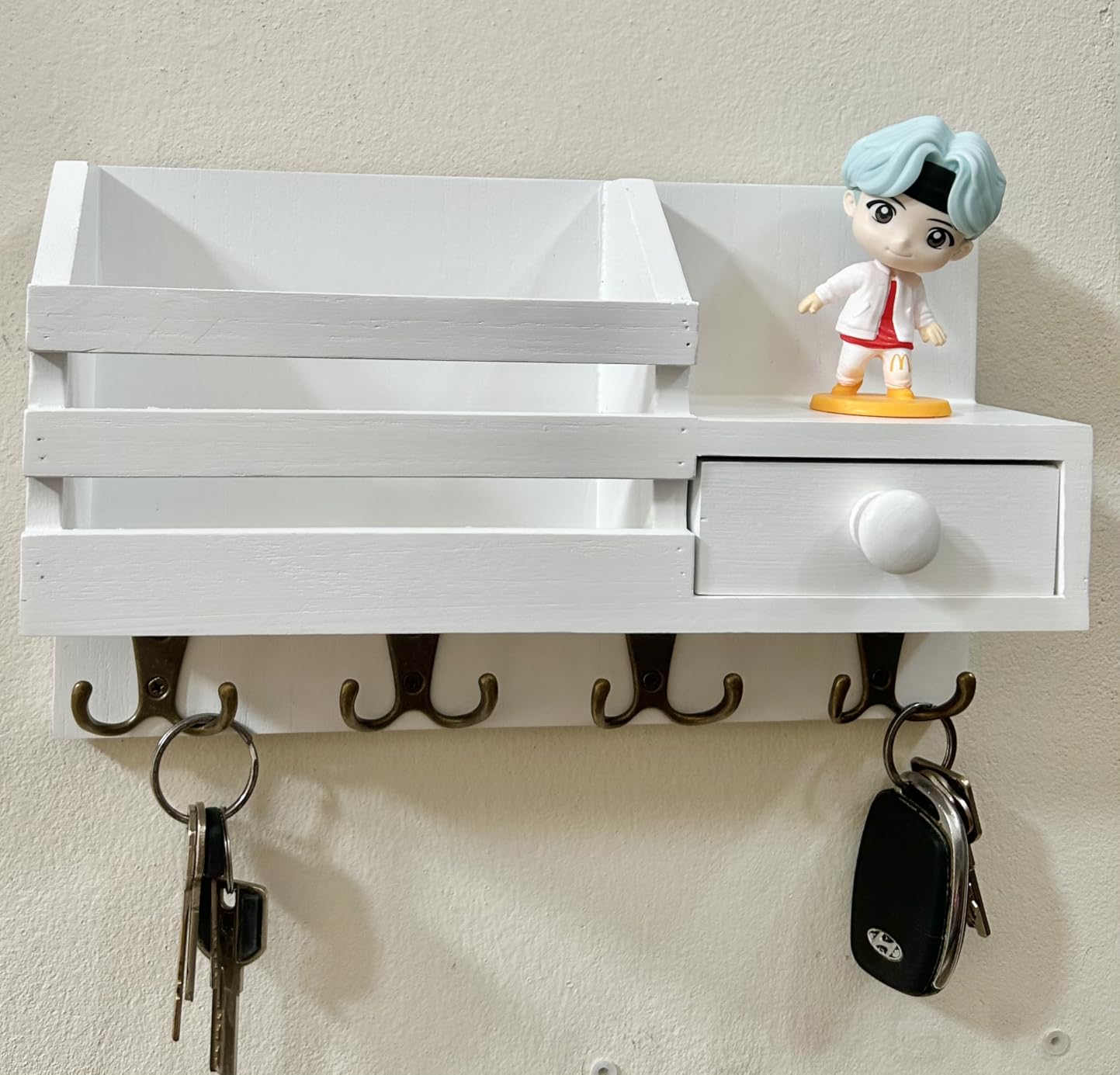 Key Holder Wall Mount, Wooden Key and Mail Organizer, Black customer photo 2