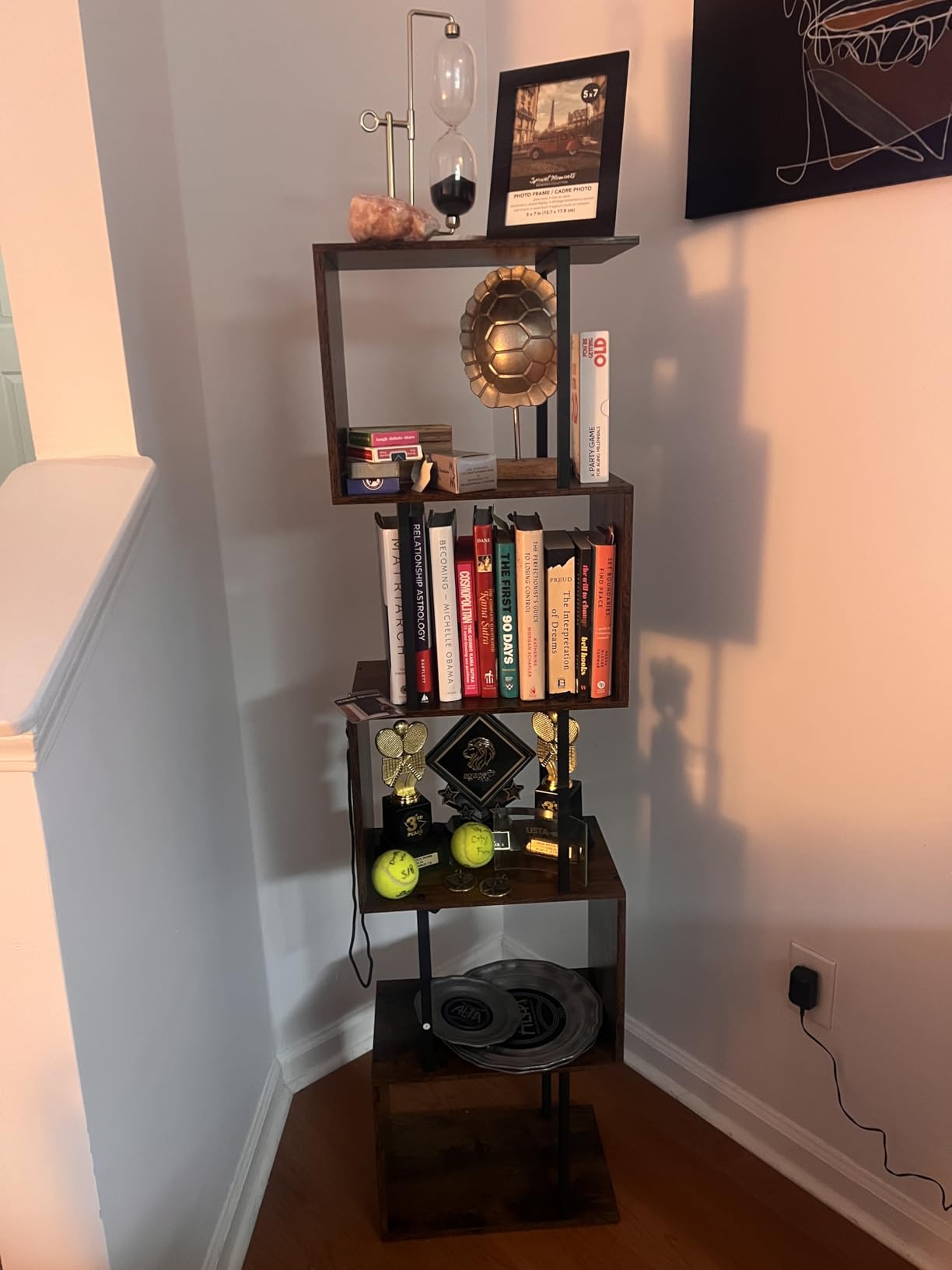 Furologee 6 Tier Bookshelf, S Shaped Geometric Bookcase, Rustic Brown customer photo 2