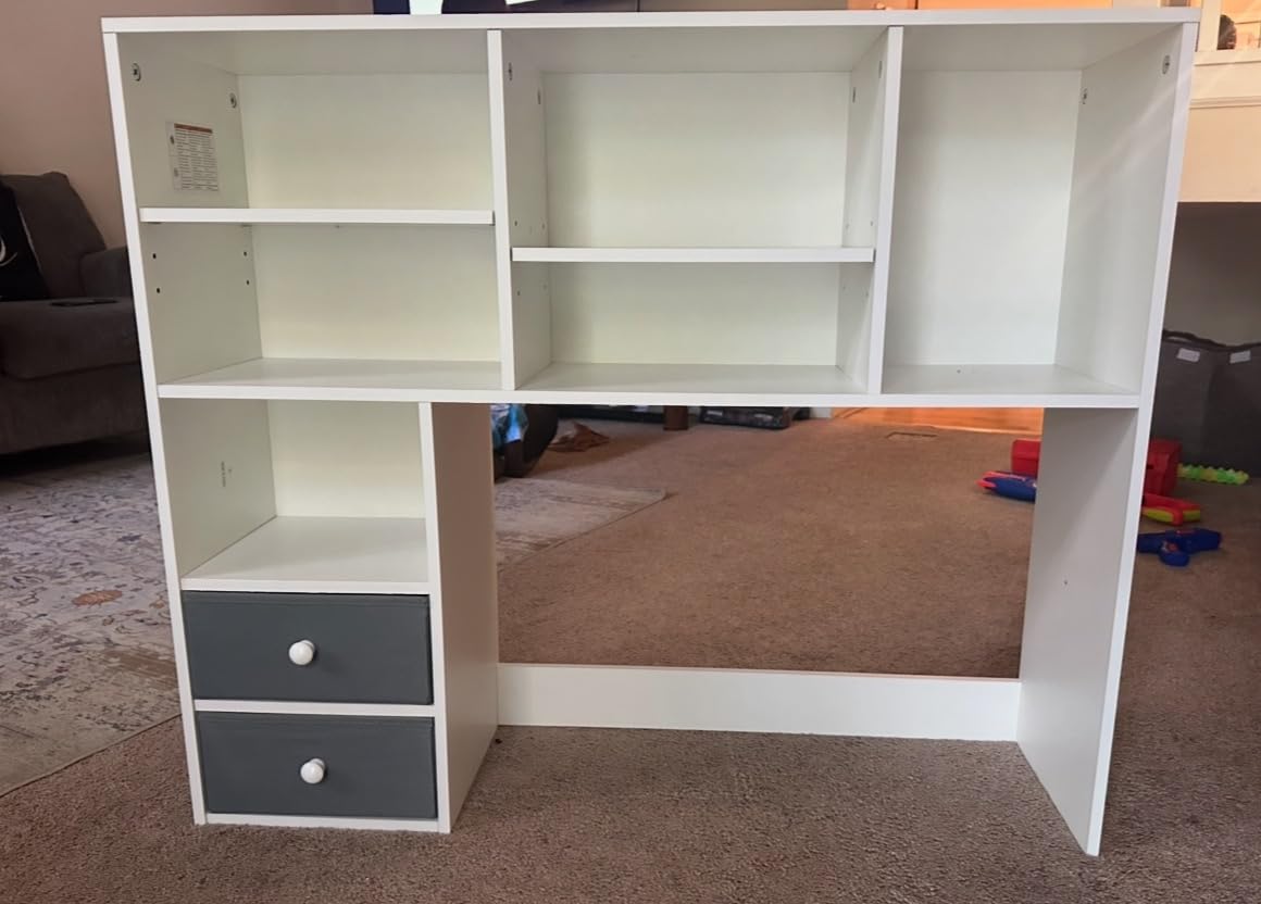 REIBII Desktop Bookshelf, 8 Shelves Desk Hutch for Dorm Room, White customer photo 1