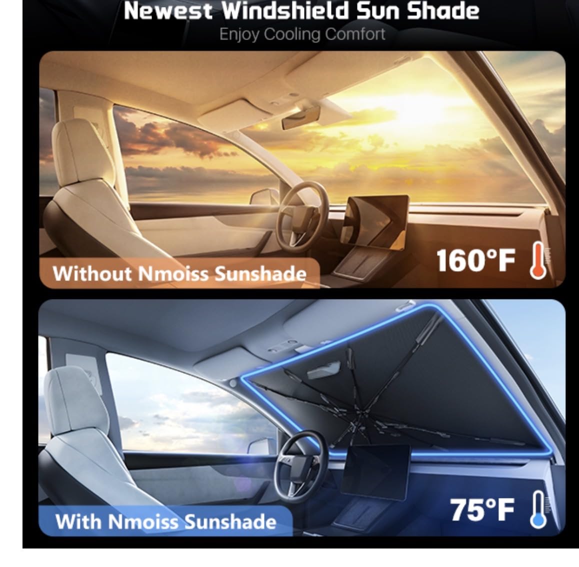 Nmoiss 2026 Windshield Sun Shade Umbrella [Vinyl Coating Heat Shield] customer photo 1