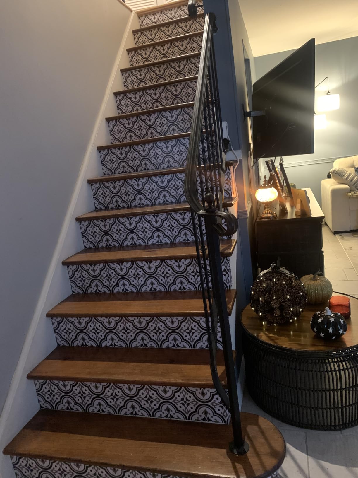 FLFK Modern Grid Stair Stickers - Set of 15, Peel and Stick Stair Riser Decals, 39.3