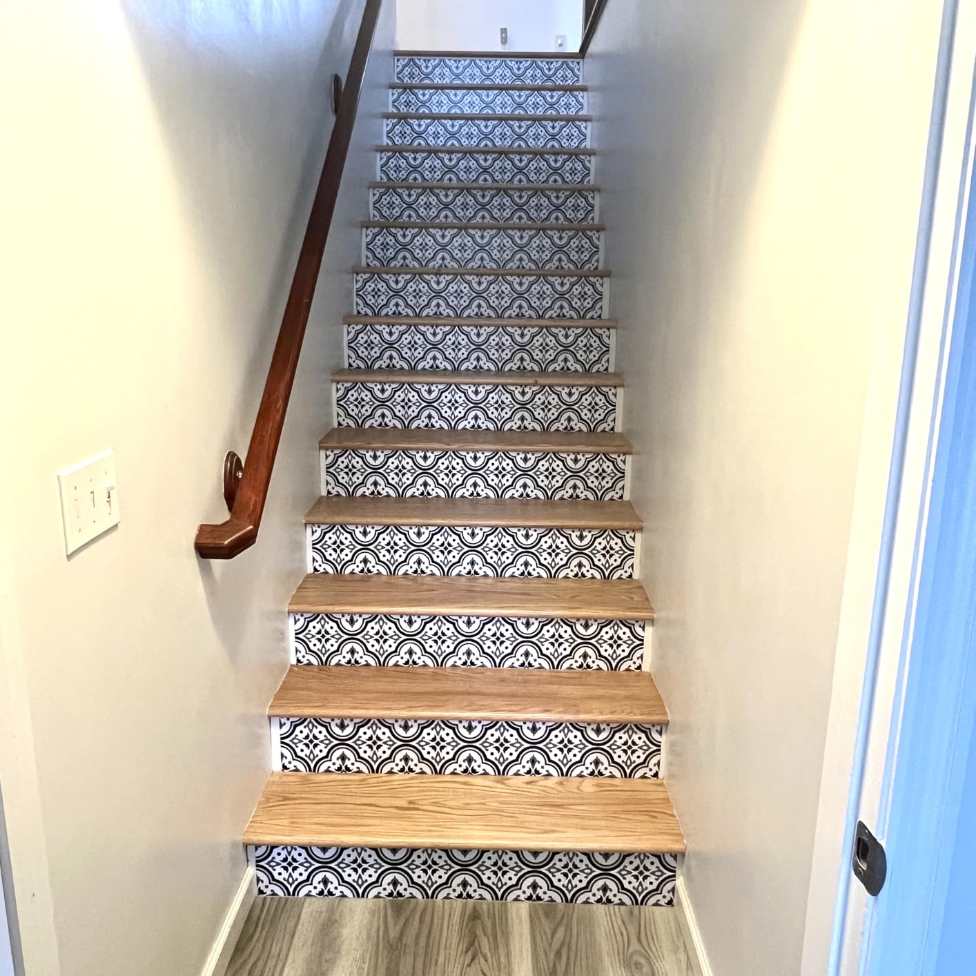 FLFK Modern Grid Stair Stickers - Set of 15, Peel and Stick Stair Riser Decals, 39.3