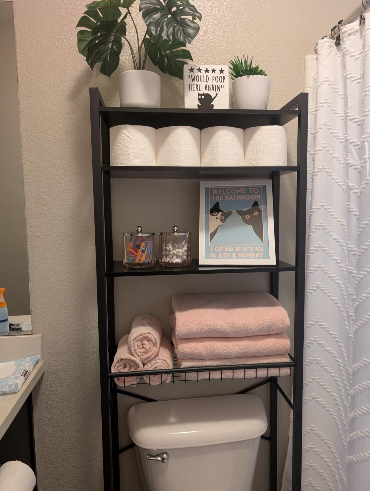 Kalrin Over-The-Toilet Storage Rack, 4-Tier Bathroom Organizer Shelf Over Toilet with Adjustable Shelf and Basket, Freestanding Space Saver Bathroom Shelves Above Toilet for Room (Pure Black) customer photo 2