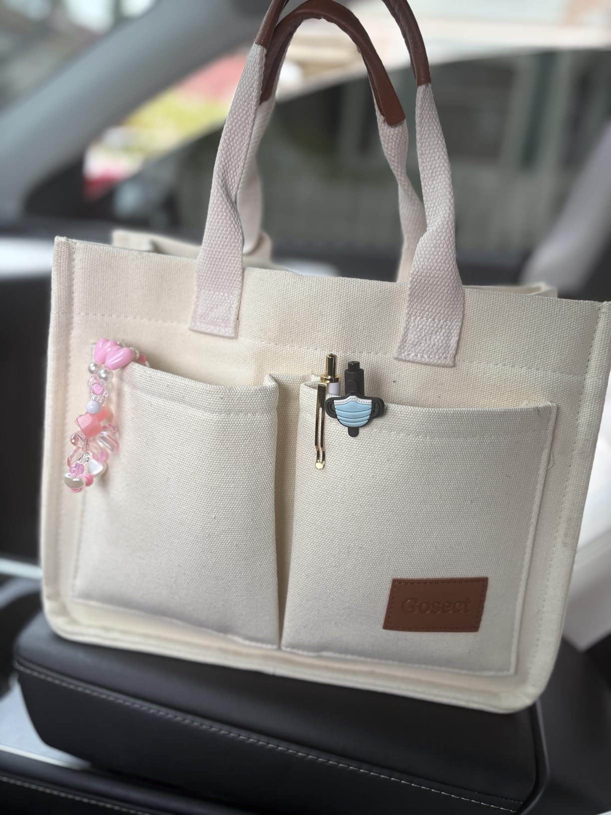 Gosect Women’s Canvas Multi-Pocket Tote Bag, Convertible Laptop Work Crossbody Shoulder Bag for Travel, Nurses & Teachers customer photo 2