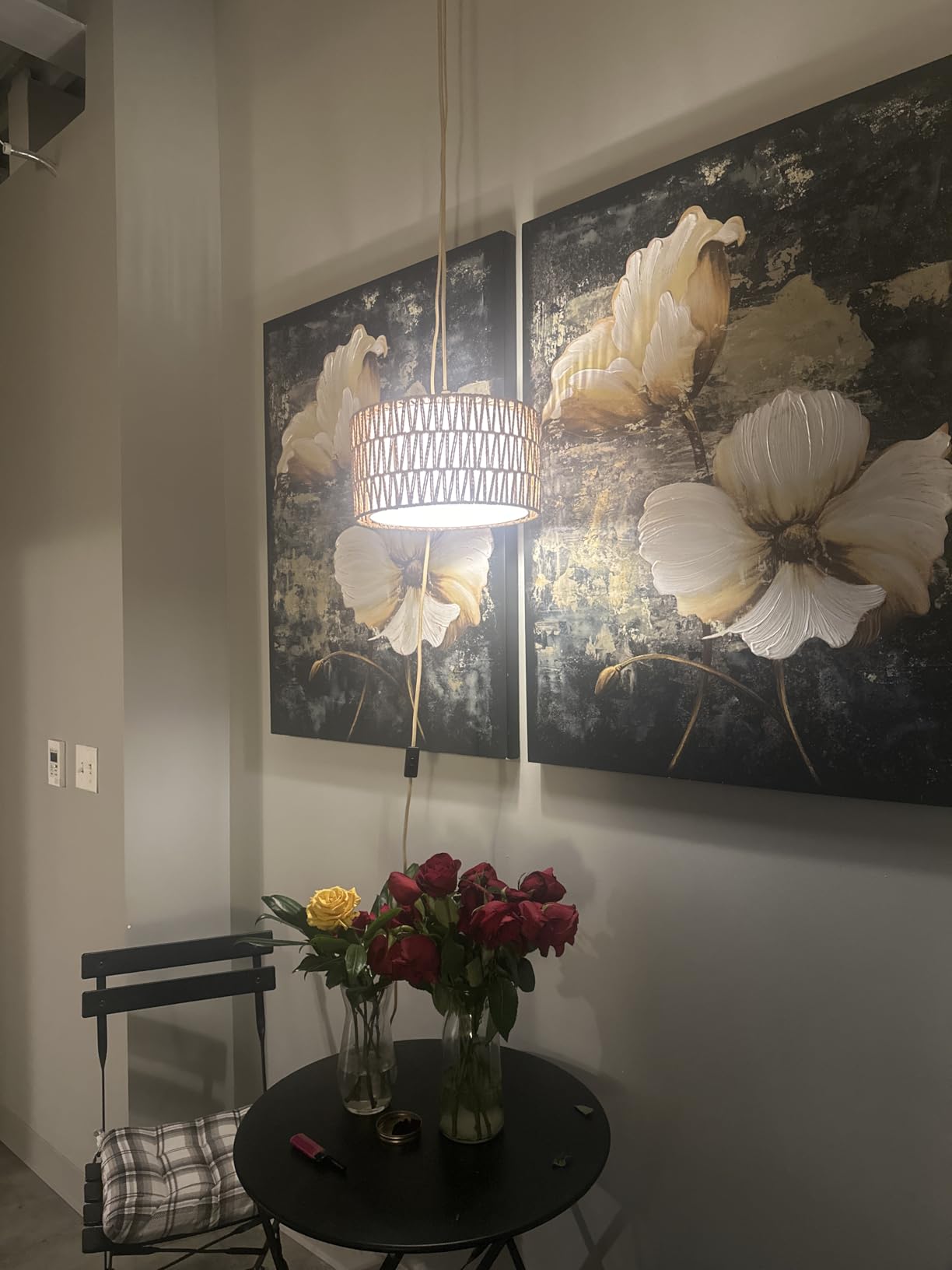 Qingmiao Boho Plug in Pendant Light, Handwoven Shade, 3 Way Bulb, 14ft Cord customer photo 2