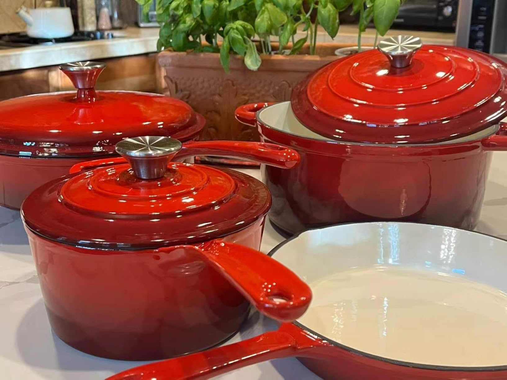 Kitchen Academy 7Pcs Red Enameled Cast Iron Cookware Sets, Heavy Duty customer photo 1