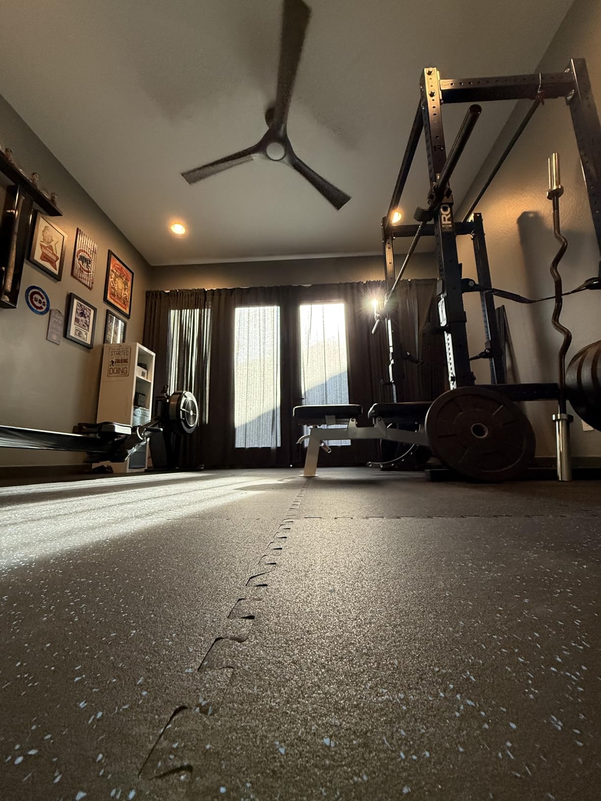 AIRHOP 0.79in Thick 48 Sq Ft Exercise Equipment Mats, 12 Tiles Upgraded Rubber Top with High Density EVA Foam, Large Interlocking Puzzle Gym Flooring for Home Gym, Heavy Weight Workout,Black & White customer photo 2