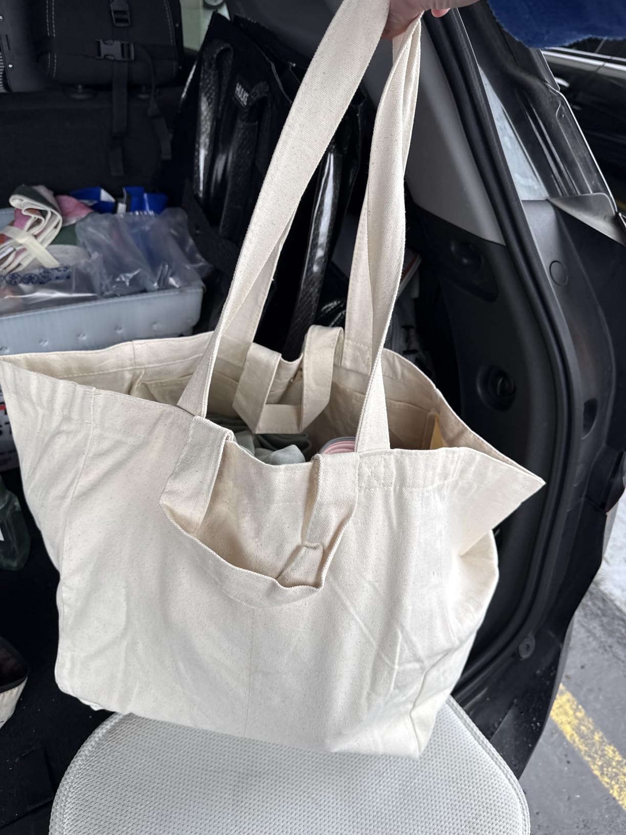 VeraMia Canvas Grocery Bag 3pc XL Set with Real Pockets, Long Shoulder Strap and Short Handle. Heavy Duty, Foldable, Washable customer photo 2
