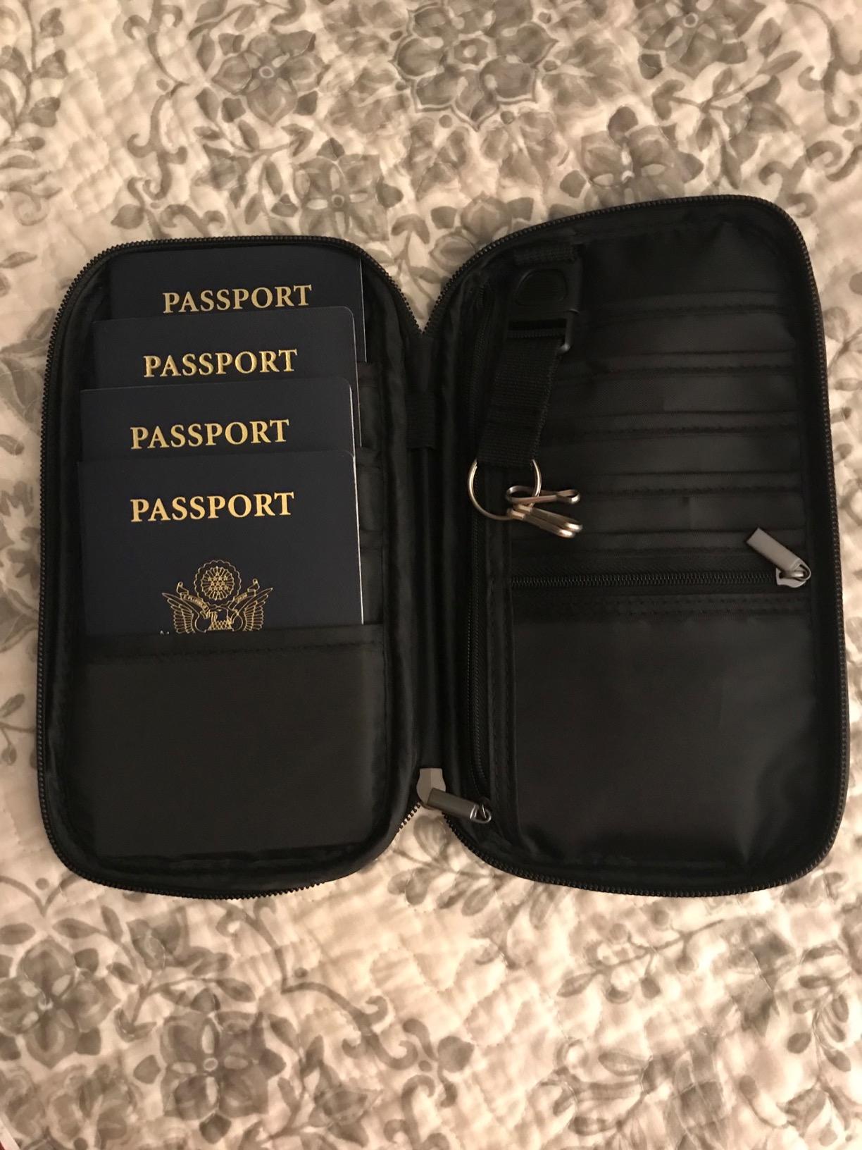 RFID Family Passport Wallet Holder Waterproof, Travel Document Organizer Credit Card Clutch Bag for Men Women (RFID Leaf) customer photo 2
