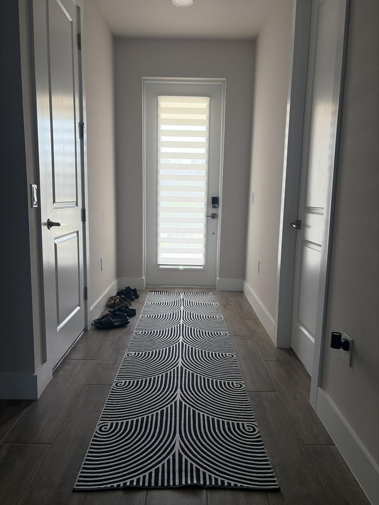 LazBlinds Cordless French Door Blinds, No Drill Roll Up Zebra Blinds for Doors, Light Control Day and Night Sheer Shades for Front Door Patio Sidelight Glass Door, 14'' W x 70'' L, White customer photo 1